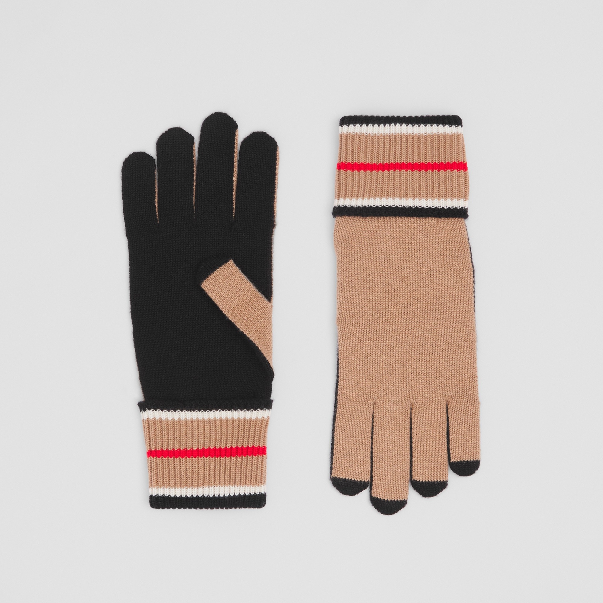 Striped Cuff Cashmere Cotton Gloves - 1