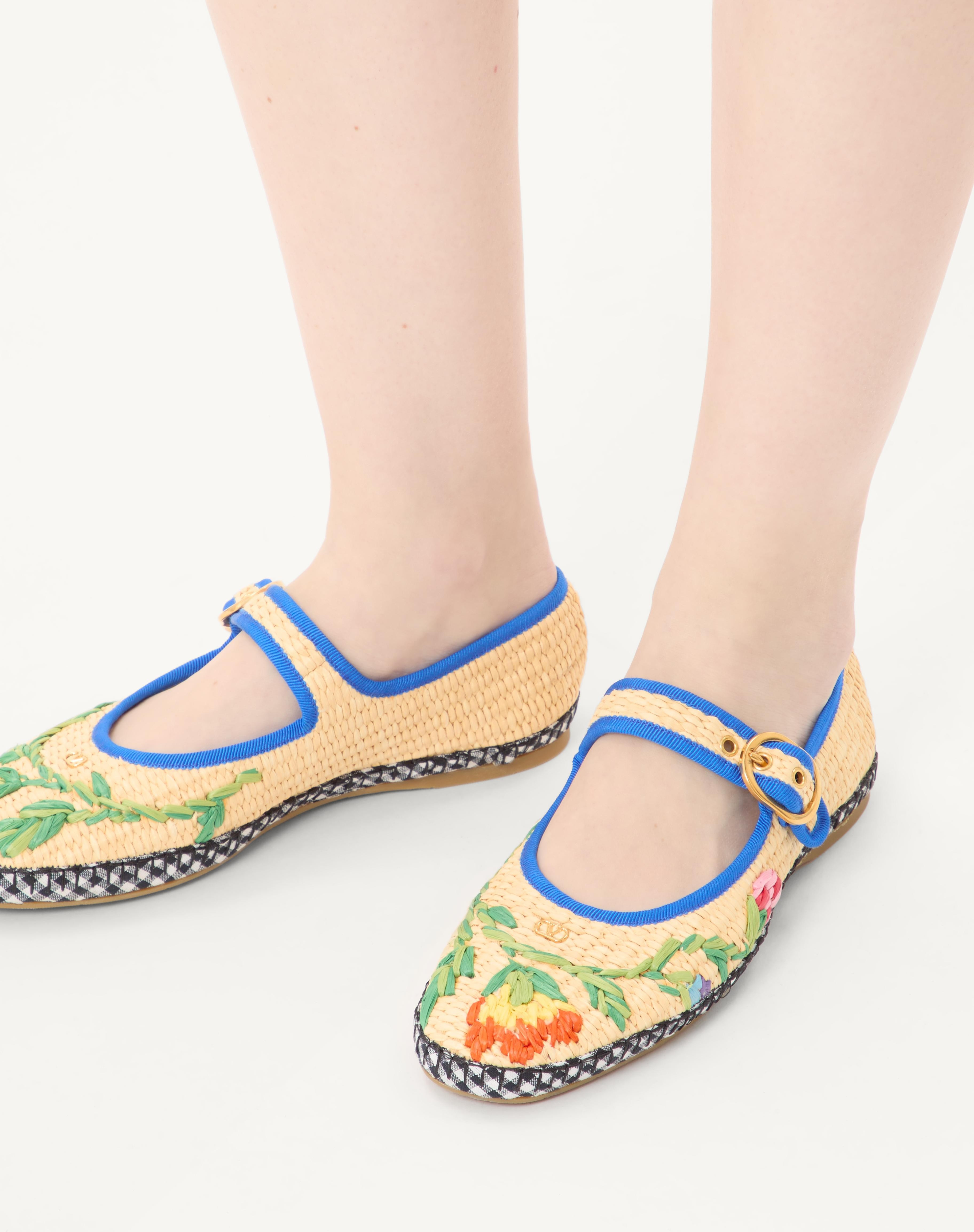MARY-JANE ENDOUCE BALLERINA IN RAFFIA WITH FLORAL EMBROIDERY - 2