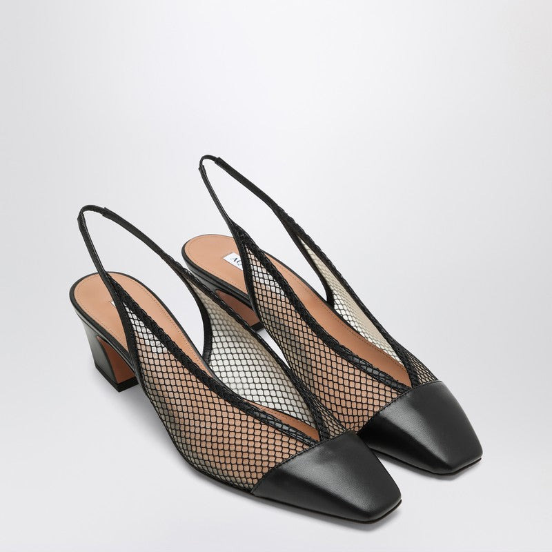 シューズ・サンダルその他 Aquazzura Margot black slingbacks in mesh and leather AQUAZZURA Aquazzura Margot mesh and leather slingbacks