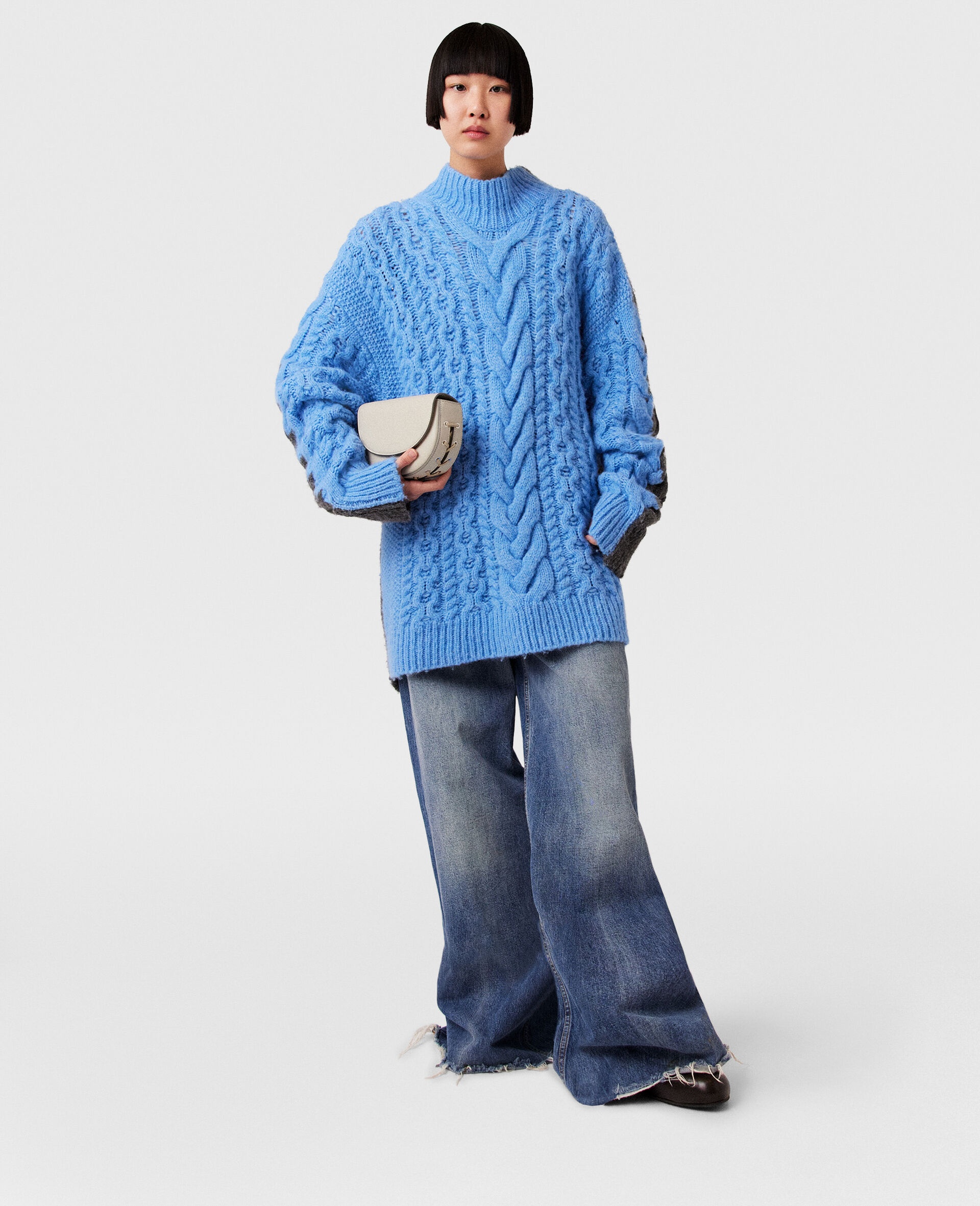 Two-Tone Cable Knit Oversized Sweater - 5
