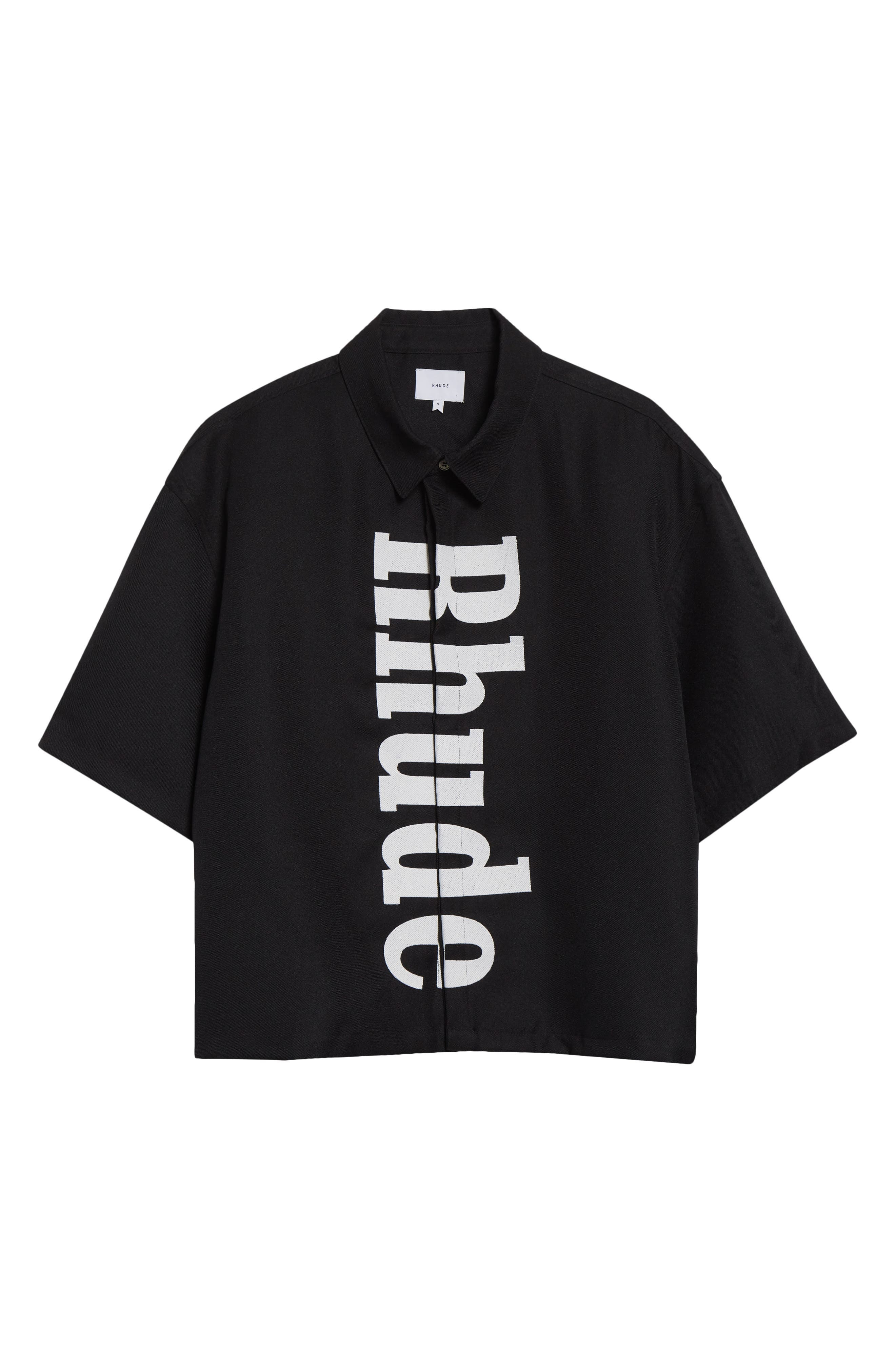 Rhude Center Logo Wool Gabardine Button-Up Shirt in Black /White 3028 at Nordstrom - 5