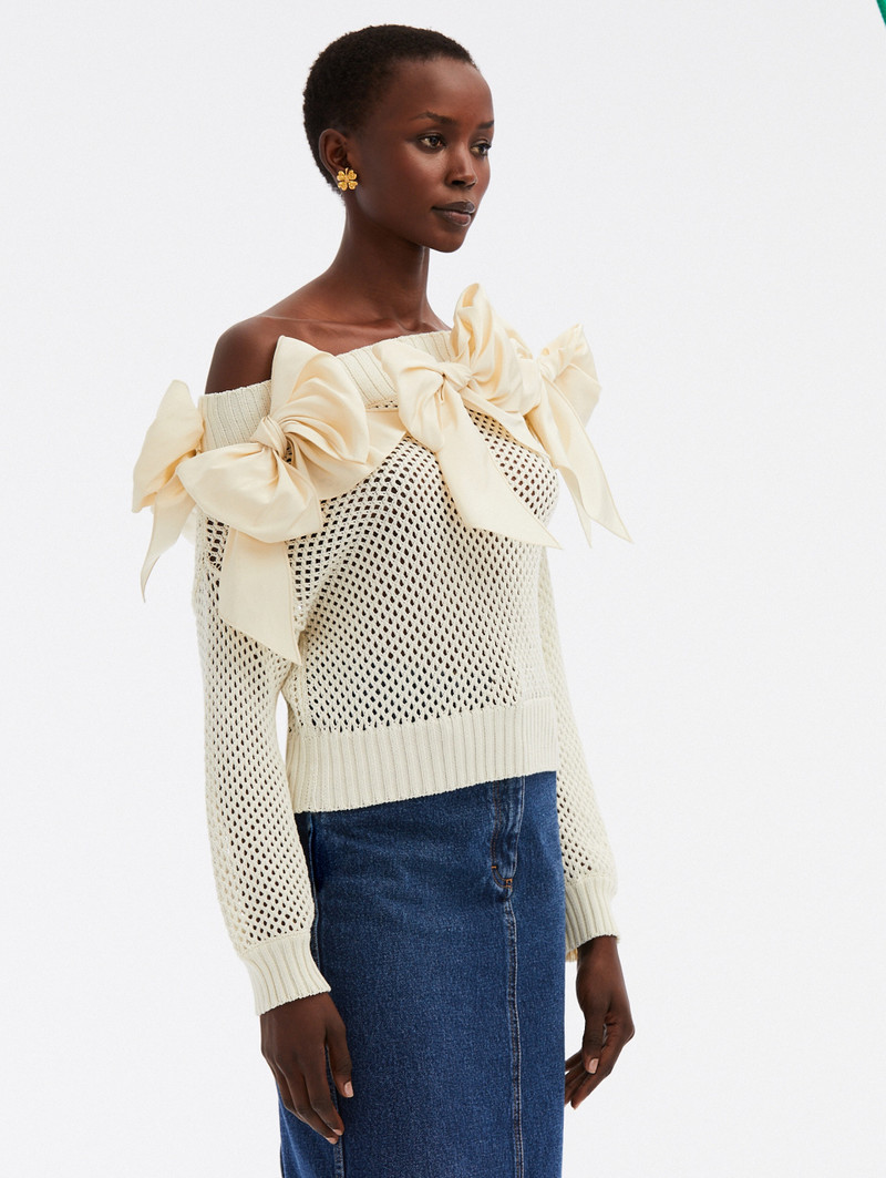 OFF SHOULDER FAILLE BOW PULLOVER 3