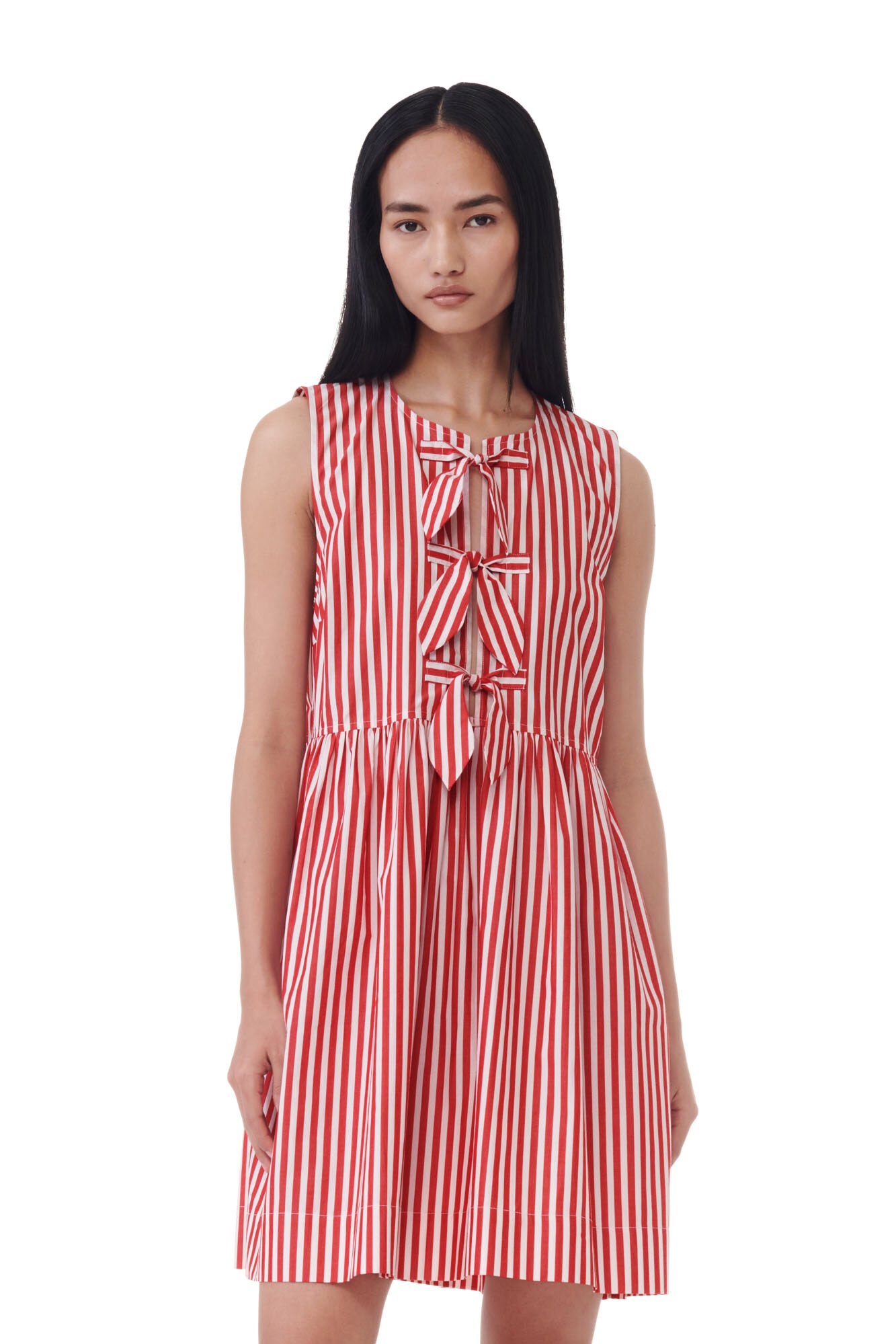 RED STRIPE COTTON MINI BOW TIE DRESS - 3