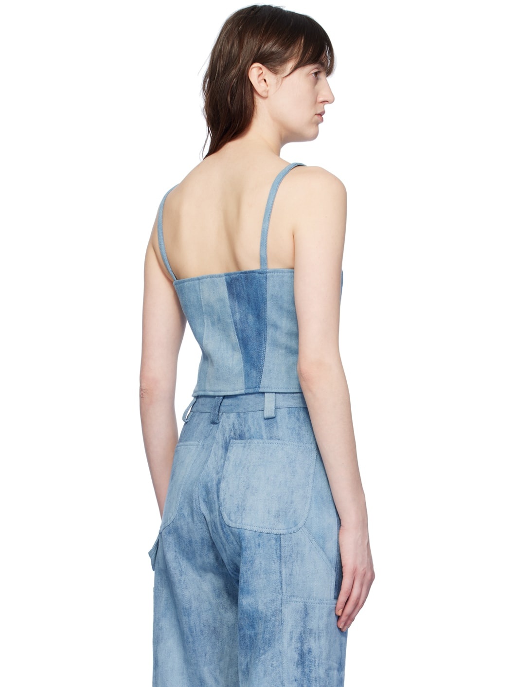 Blue Paneled Denim Camisole - 3