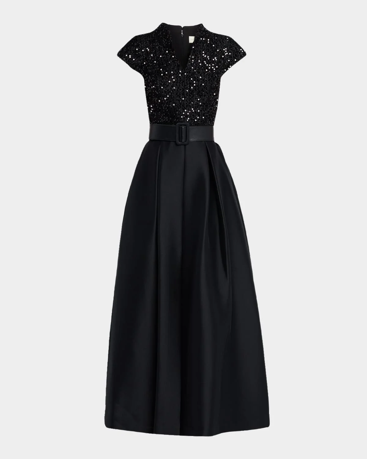 Arden Pleated Sequin Tweed & Mikado Gown - 1