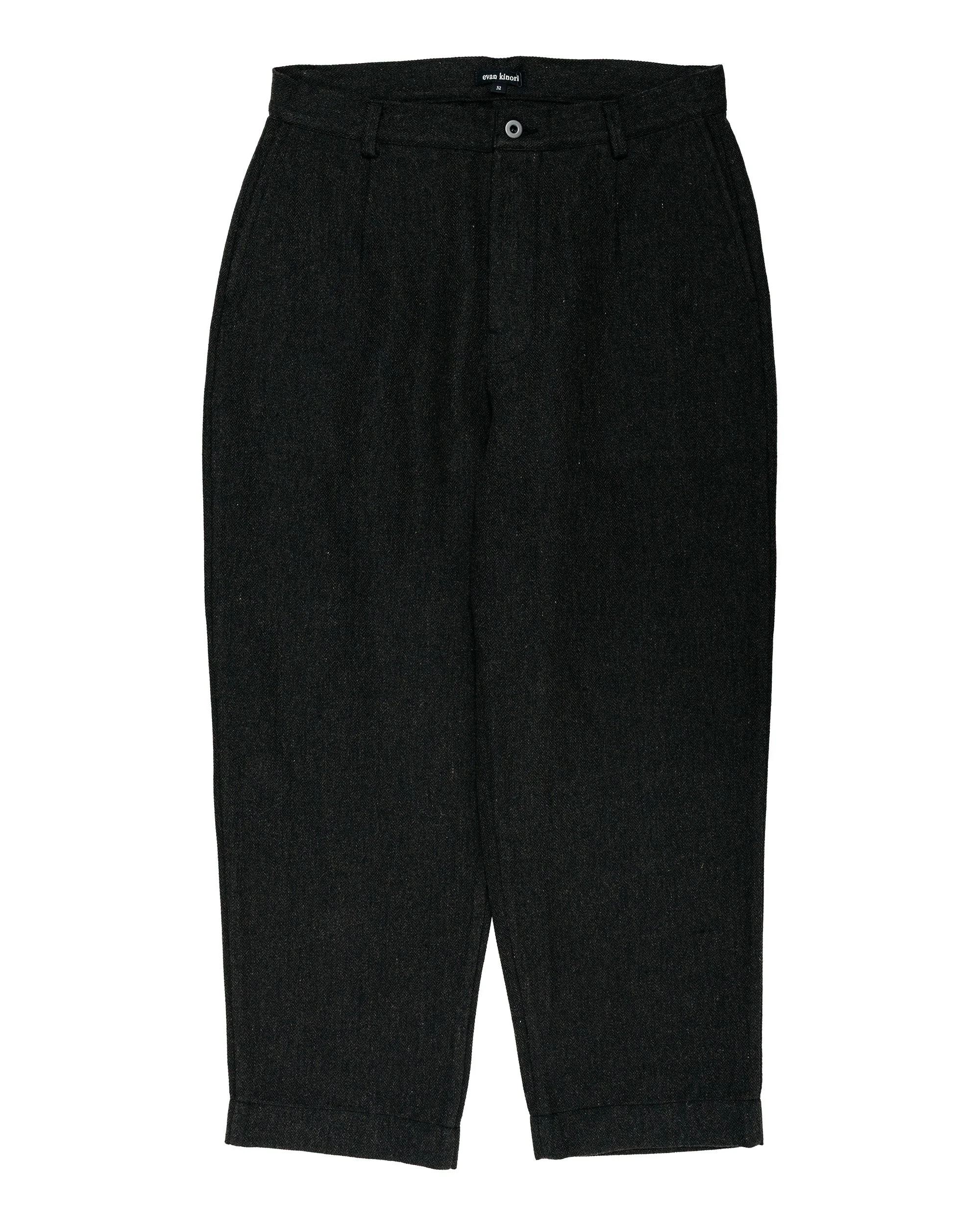 Single Pleat Pant Wool Linen Herringbone Black/Brown - 1
