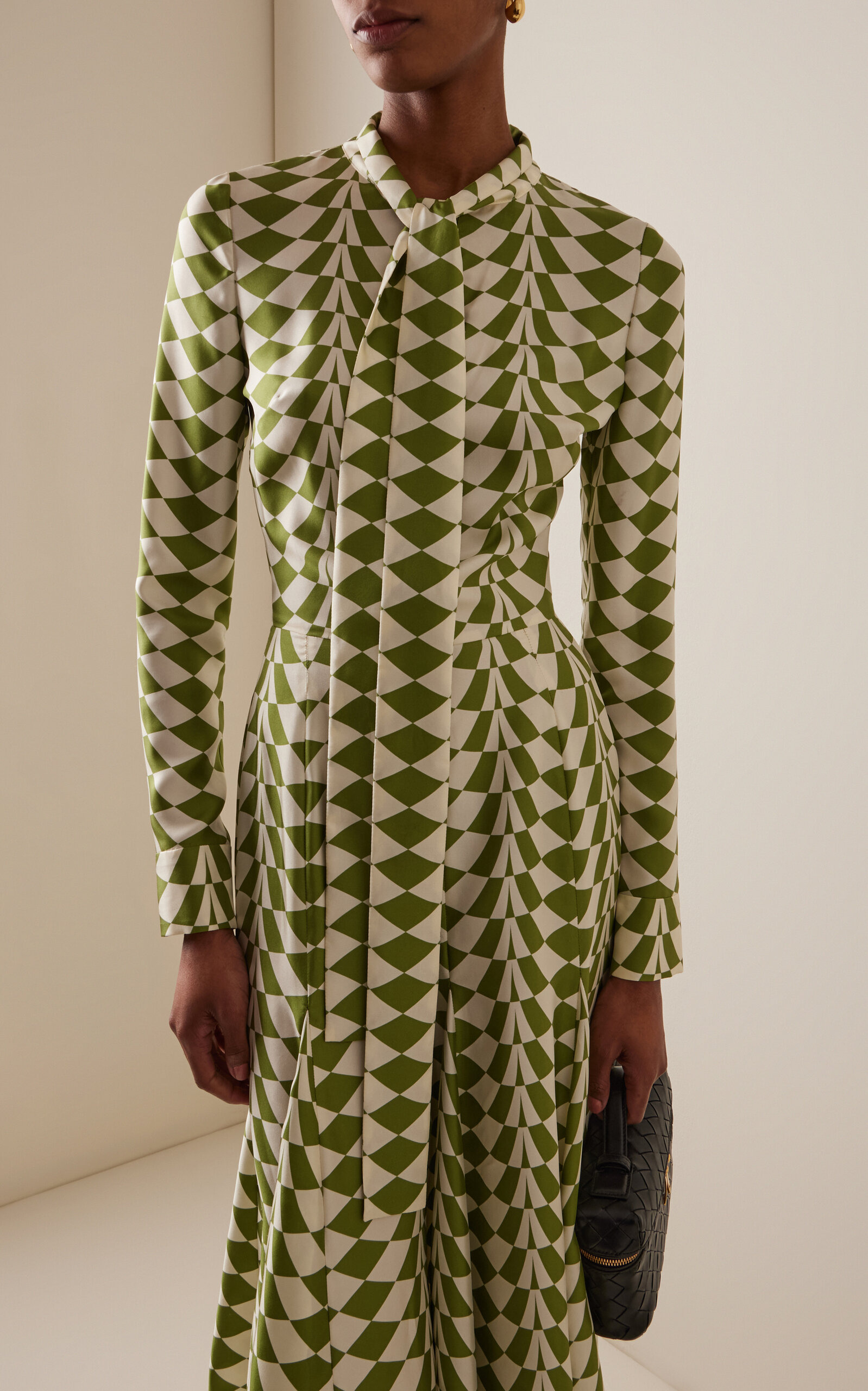 Belted Silk Twill Midi Shirt Dress green - 2