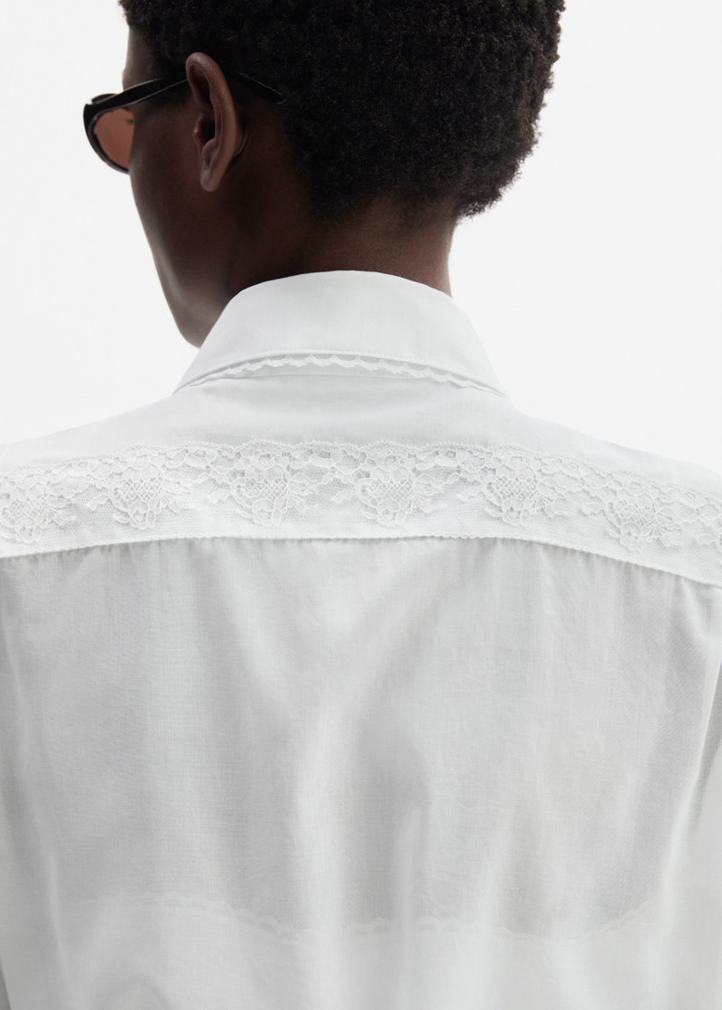 Embroidered sleeves lace-trimmed shirt in white 5