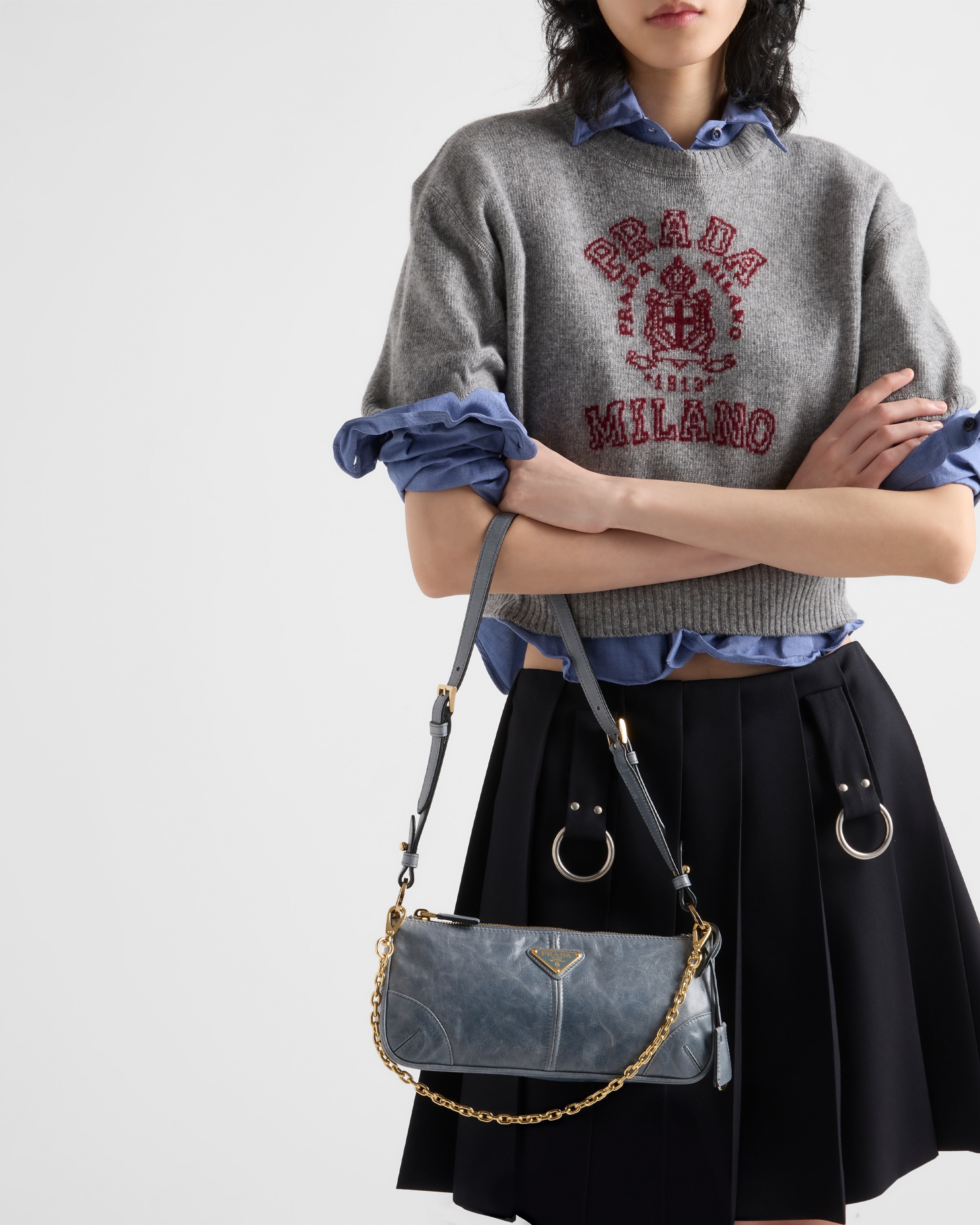 ミニスカート PRADA MIDNIGHT BLUE DRILL MINI SKIRT Navy Pleated Stretch Drill Miniskirt | PRADA