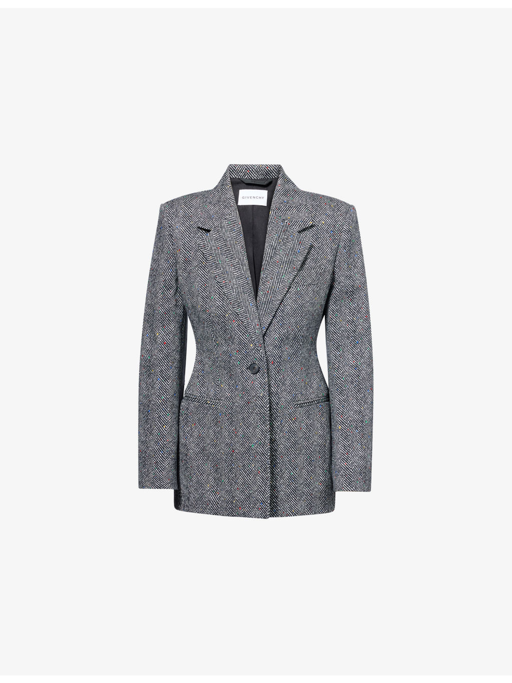 Herringbone-Print Notch-Lapels Cotton Jacket - 1