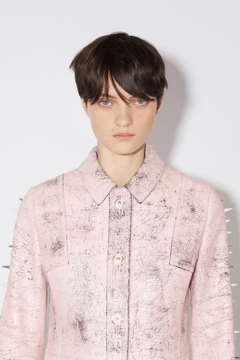 Leather single-breasted spike coat - Light pink 5