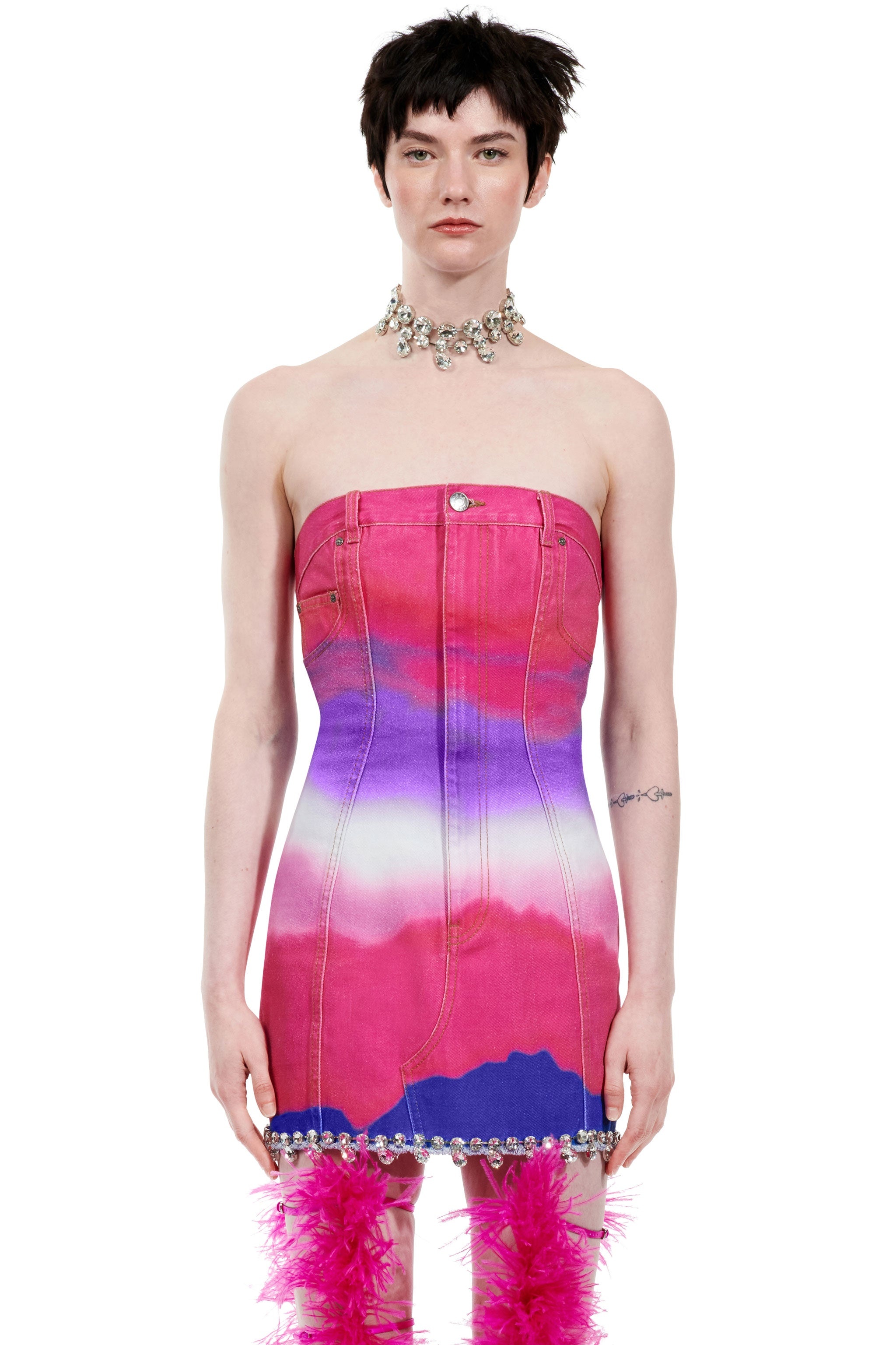 OMBRE DENIM STRAPLESS MINI DRESS - 3