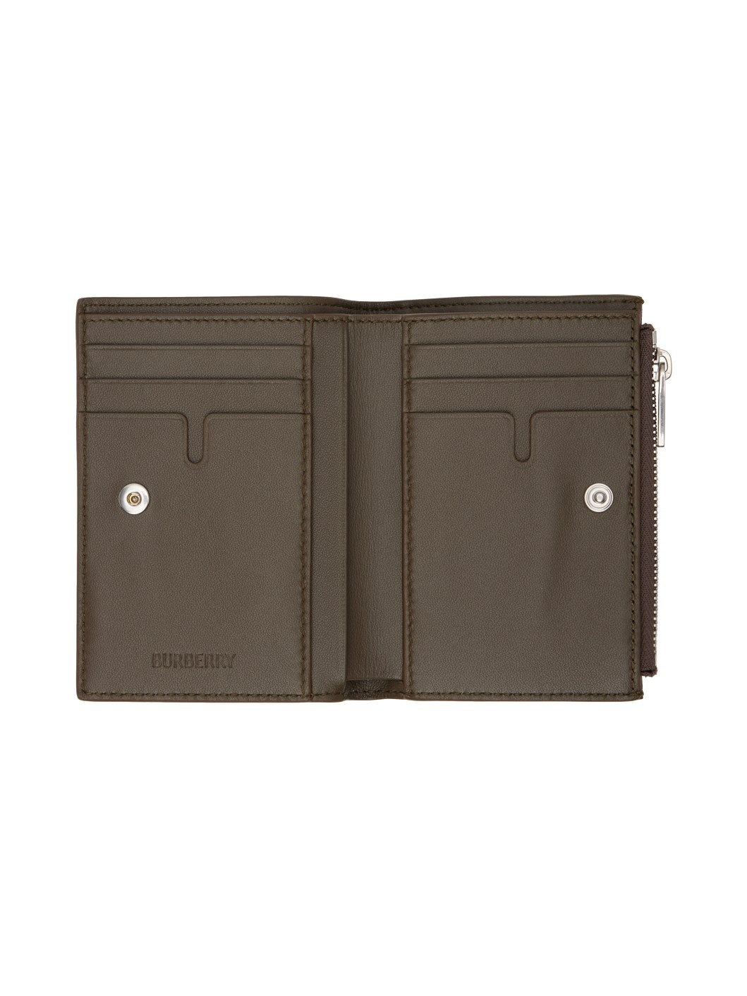 Khaki Embossed Check Zip Bifold Wallet - 3