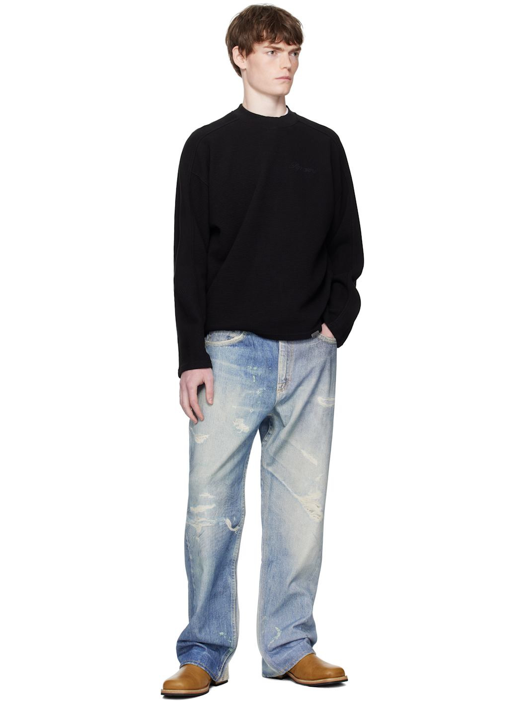 Black Waffle Long Sleeve T-shirt - 4