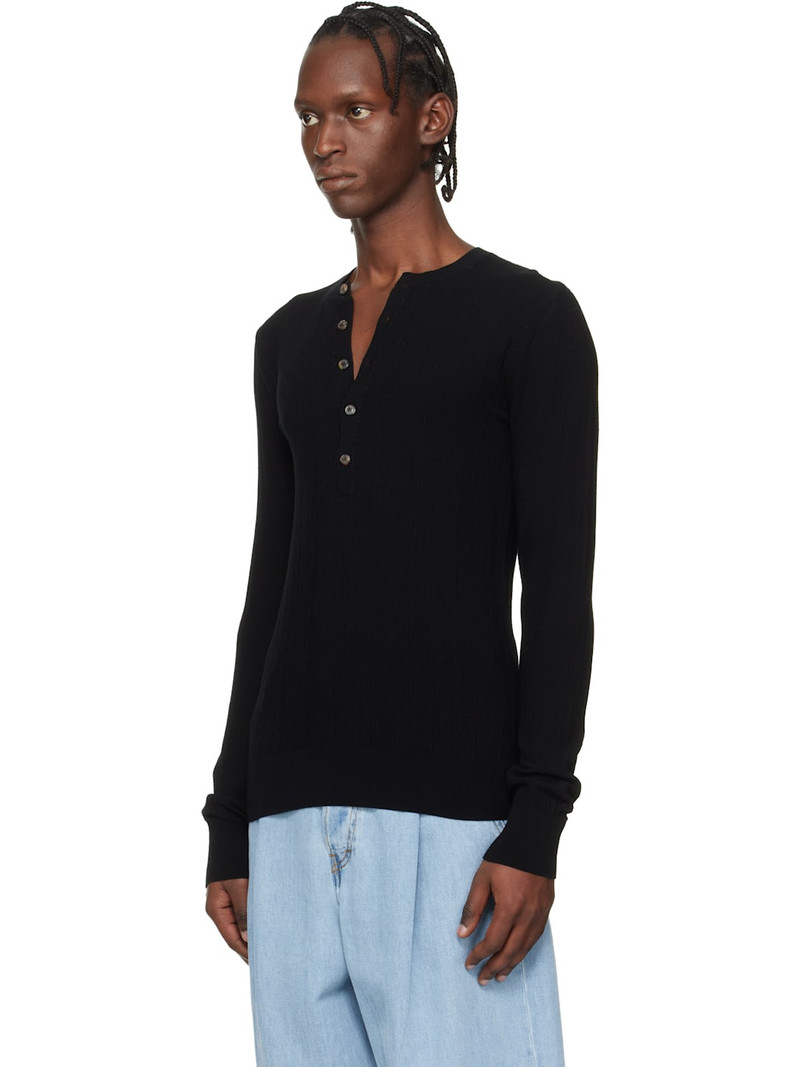 Dries Van Noten Black Rib-Knit Henley outlook