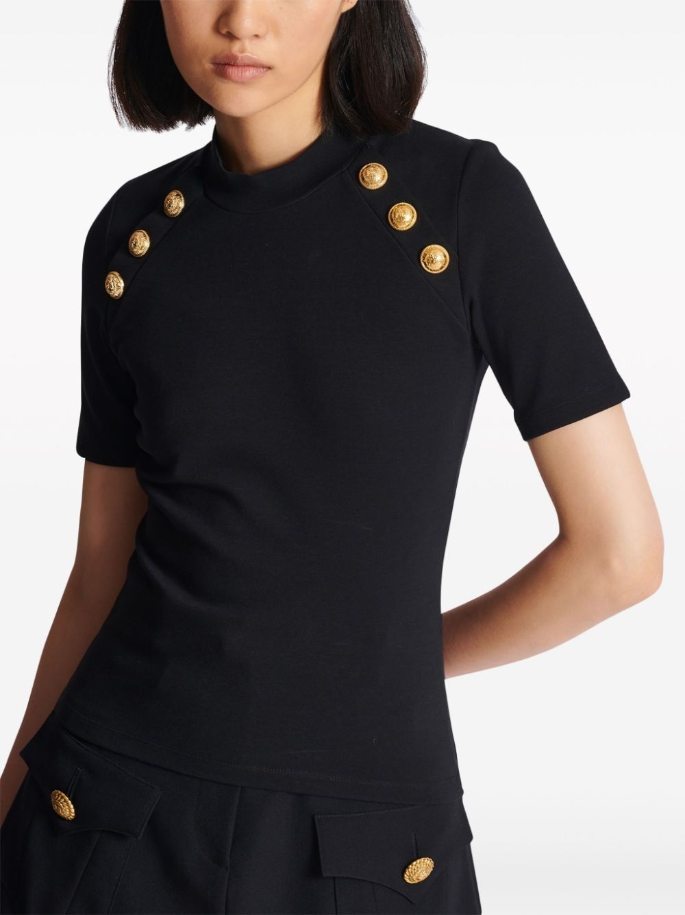 embossed-button round-neck T-shirt - 6