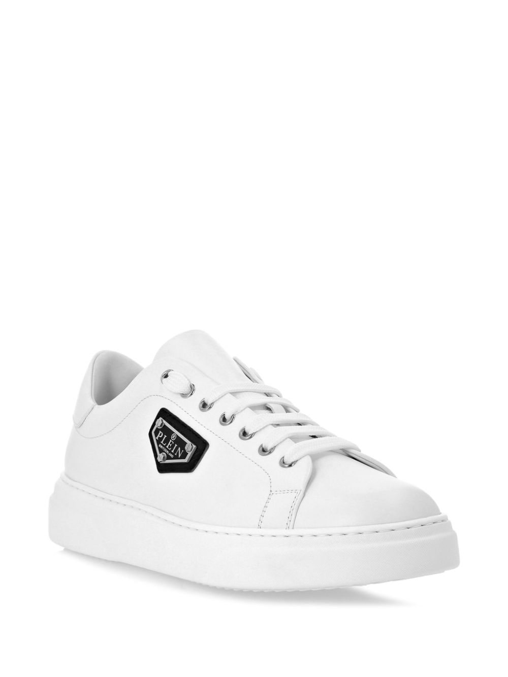 logo-plaque leather sneakers - 2