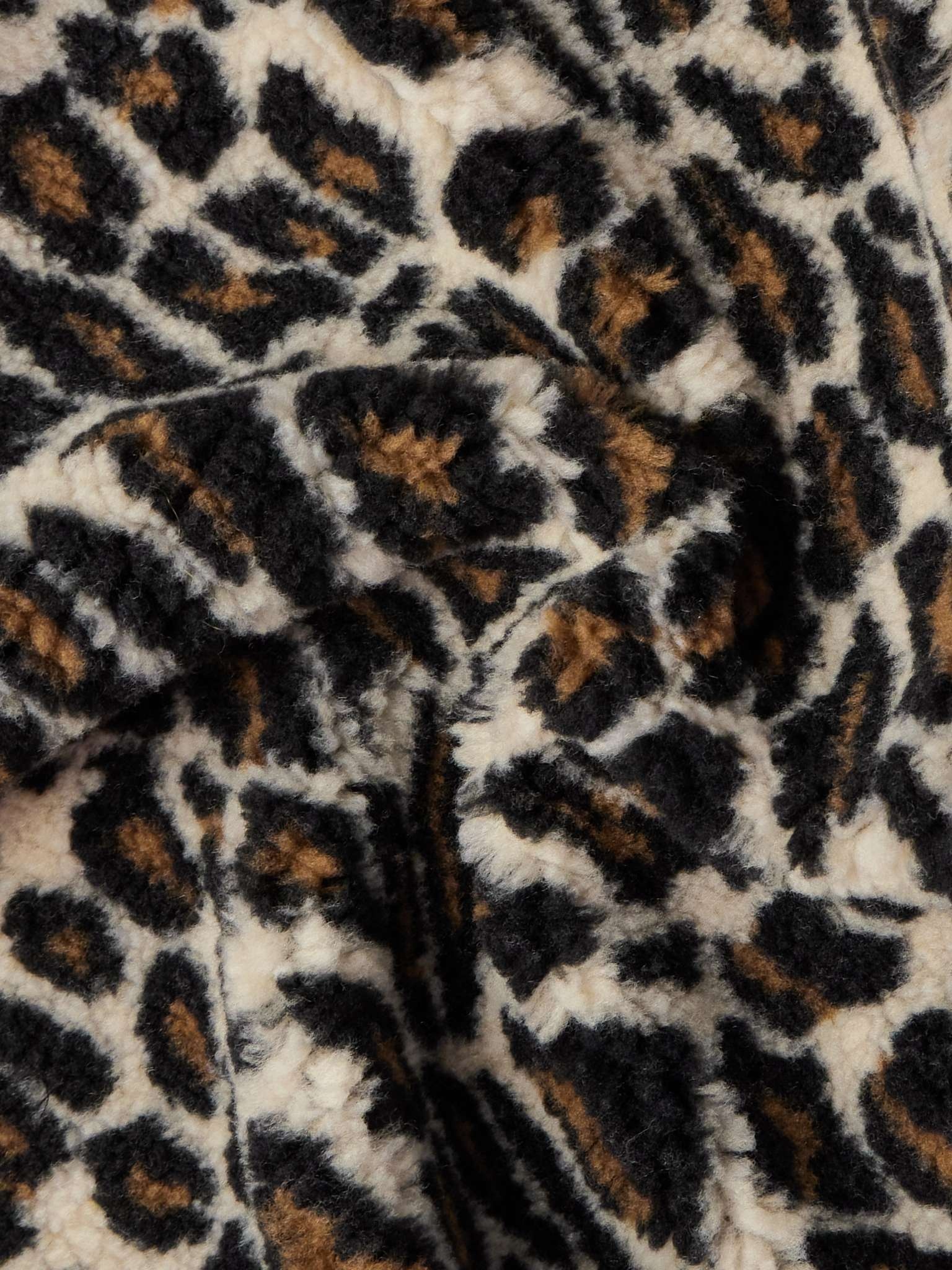 Faux Leather-Trimmed Leopard-Print Faux Fur Shirt Jacket - 3