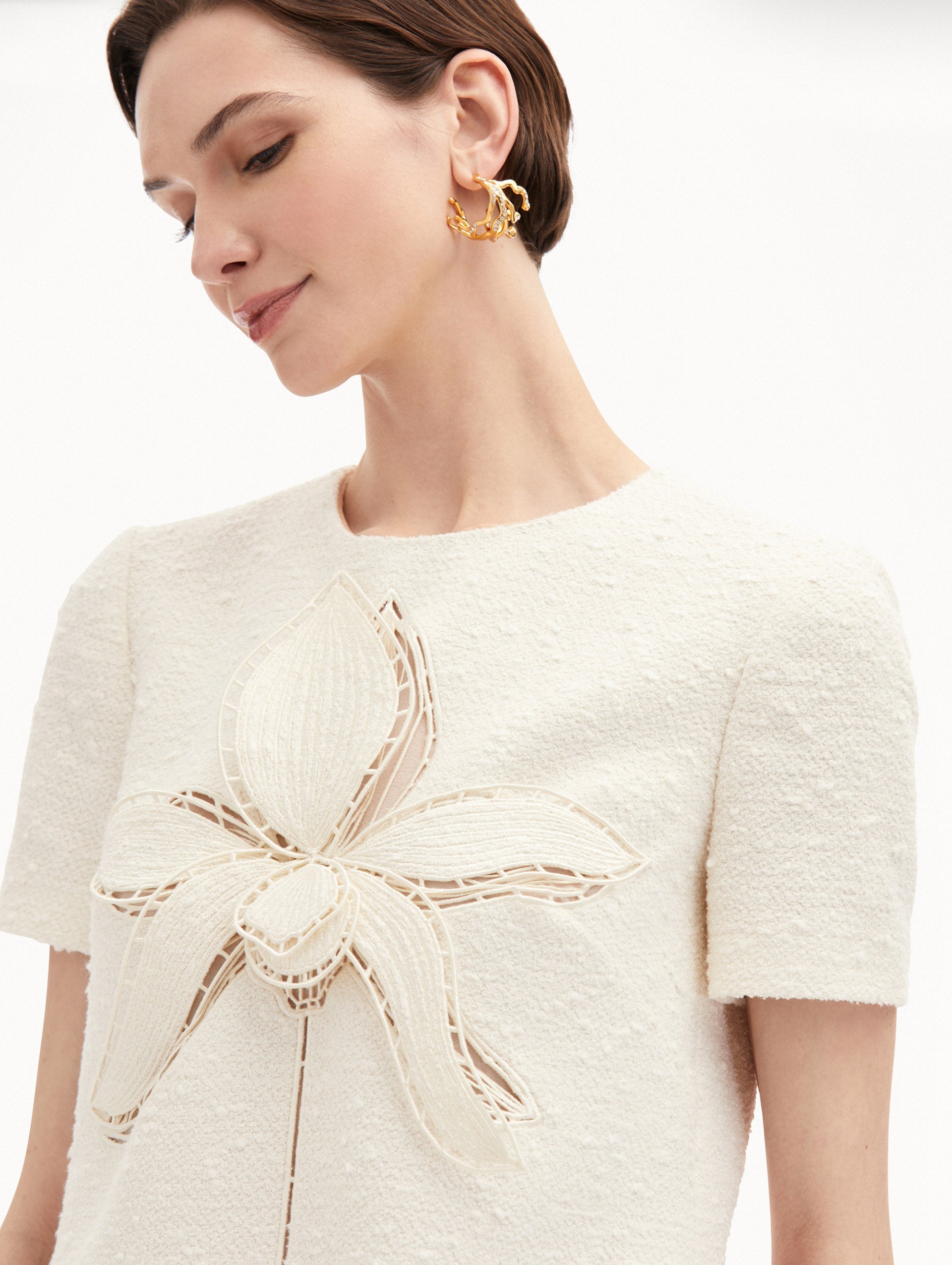 ORCHID EMBROIDERED TWEED SHIFT DRESS - 5