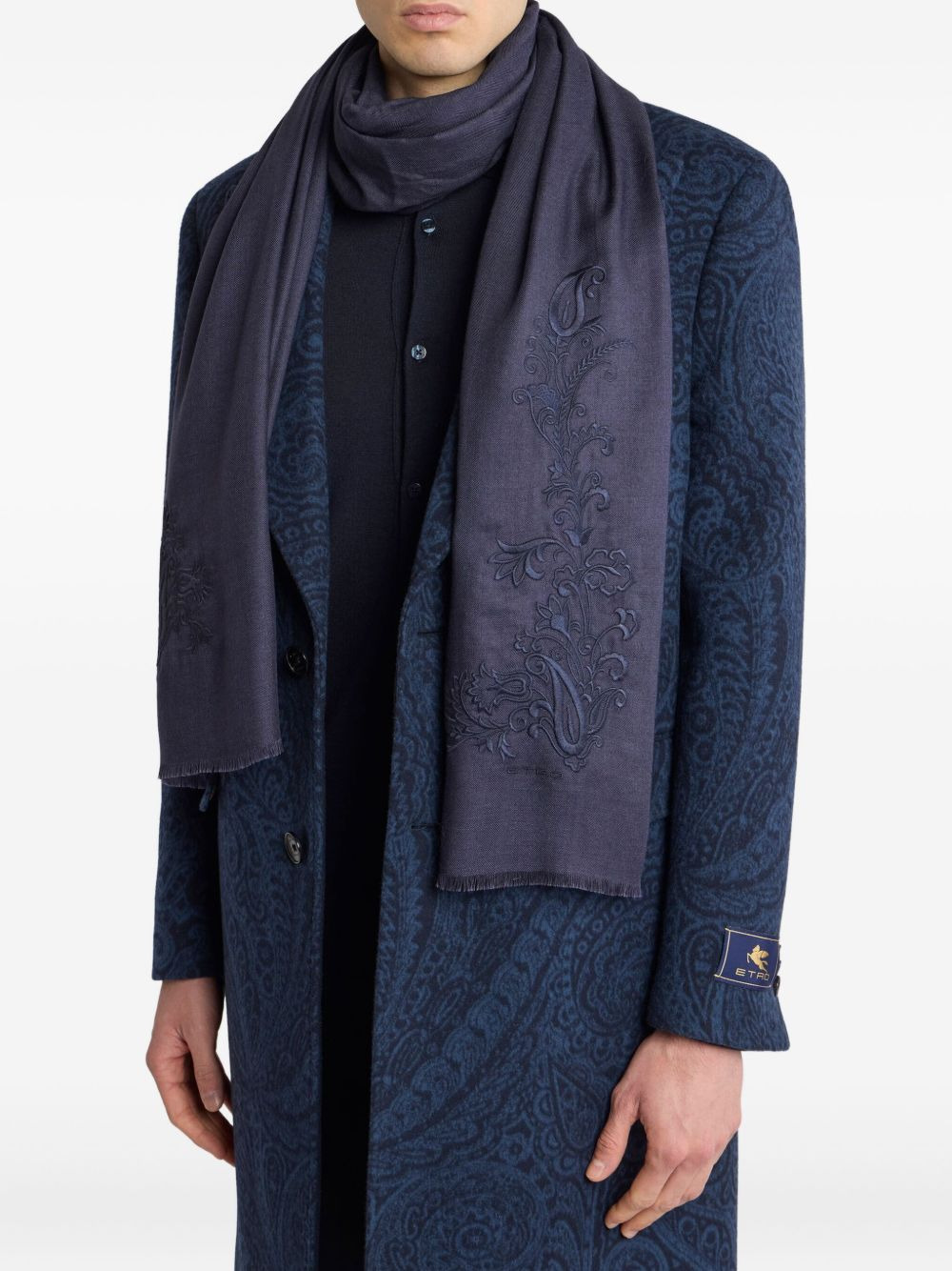 paisley-embroidered cashmere scarf - 3