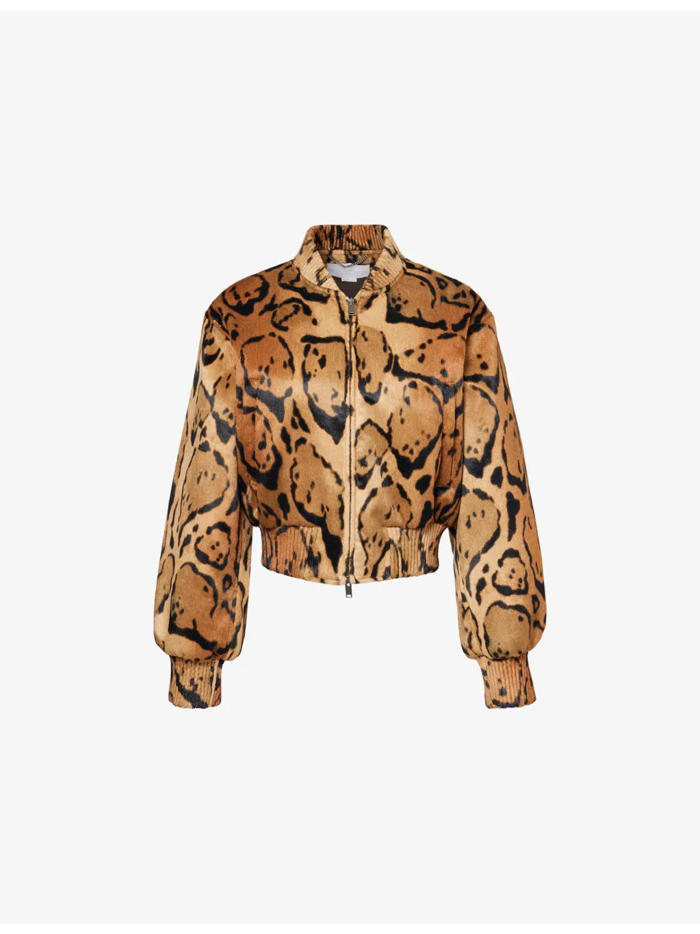 Leopard-Pattern Velvet Bomber Jacket - 1