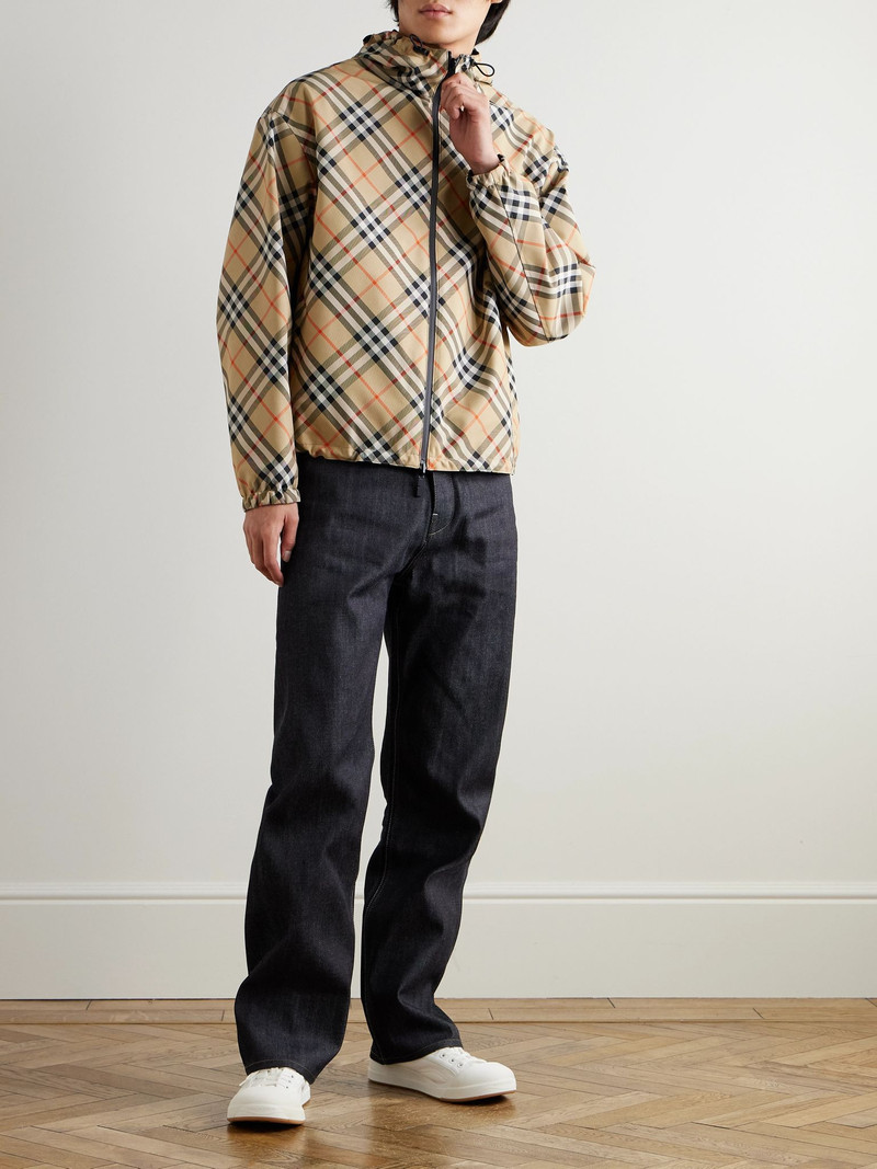 Burberry Reversible Checked Twill and Shell Hooded Jacket Brown outlook