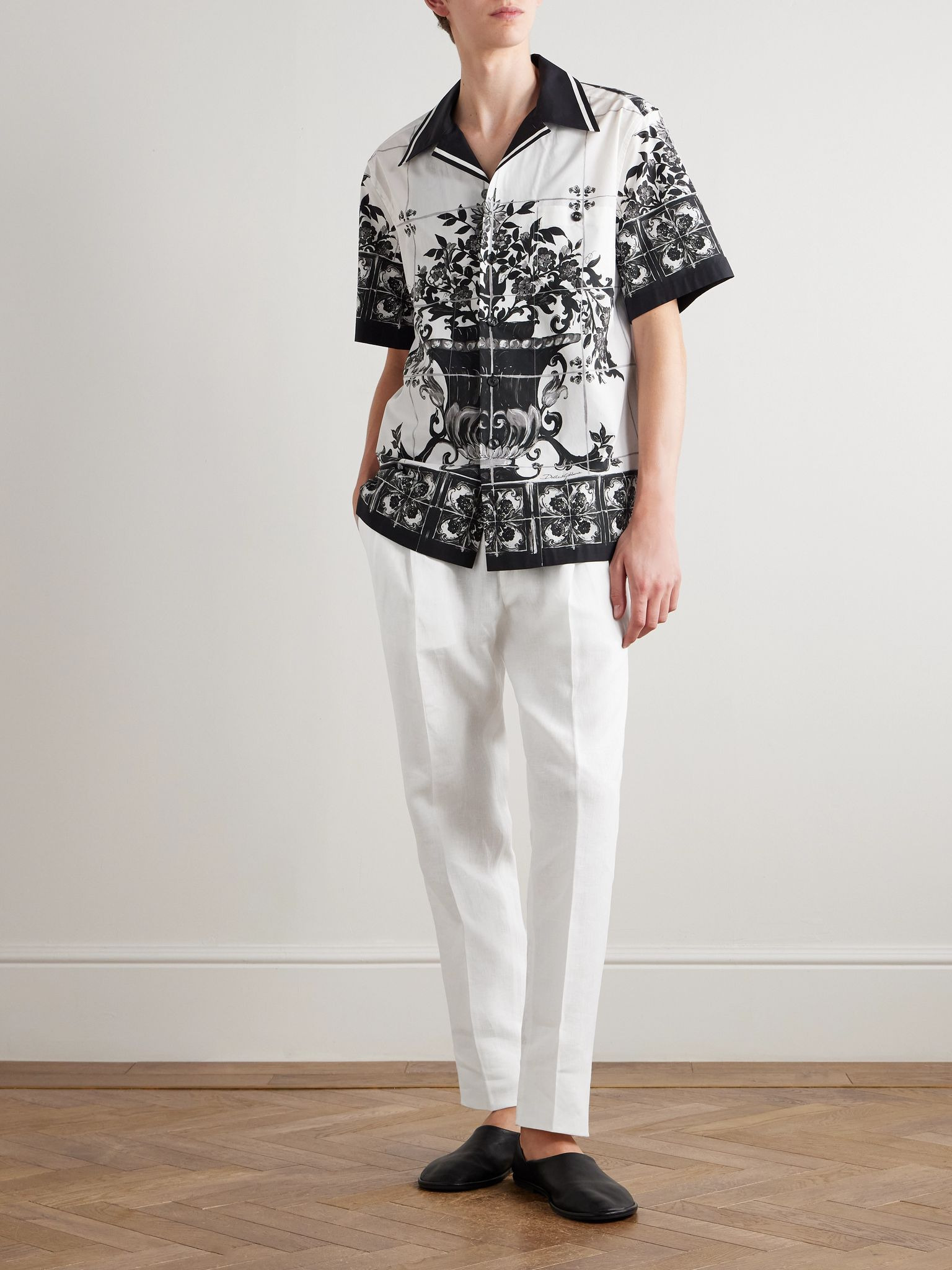 Mallorca Camp-Collar Printed Cotton-Poplin Shirt White - 2