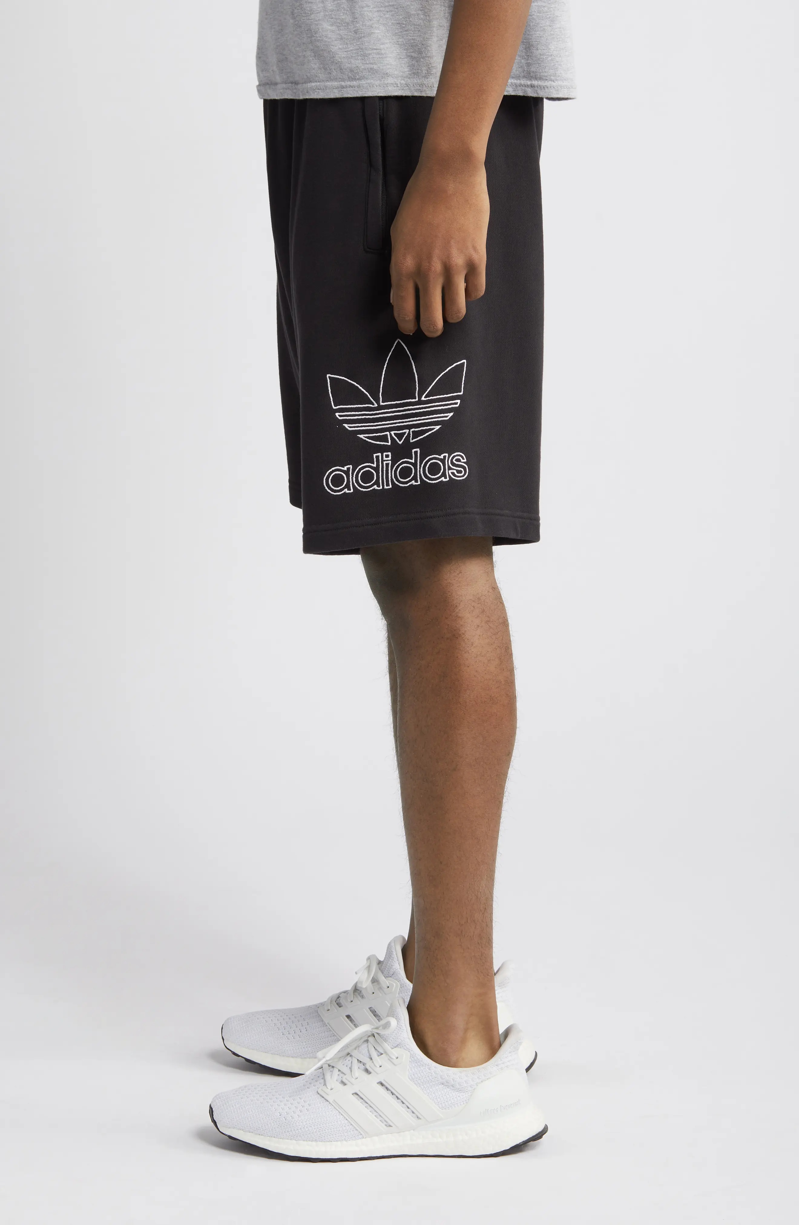 Trefoil Embroidered Sweat Shorts in Black/White - 3