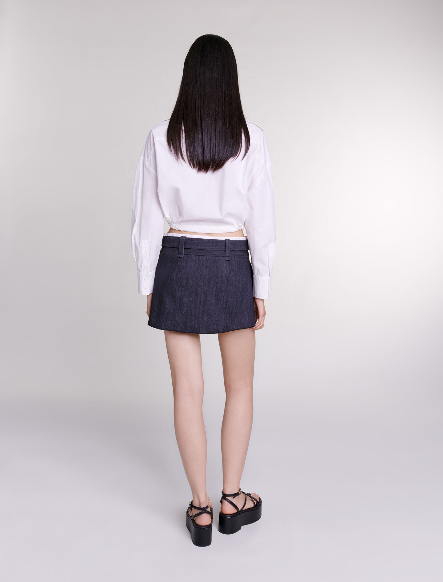 Black denim-effect mini skirt - 6