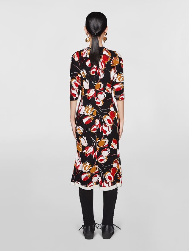 WINDBLOWN PRINT CADY DRESS WITH 3/4 SLEEVES - 3