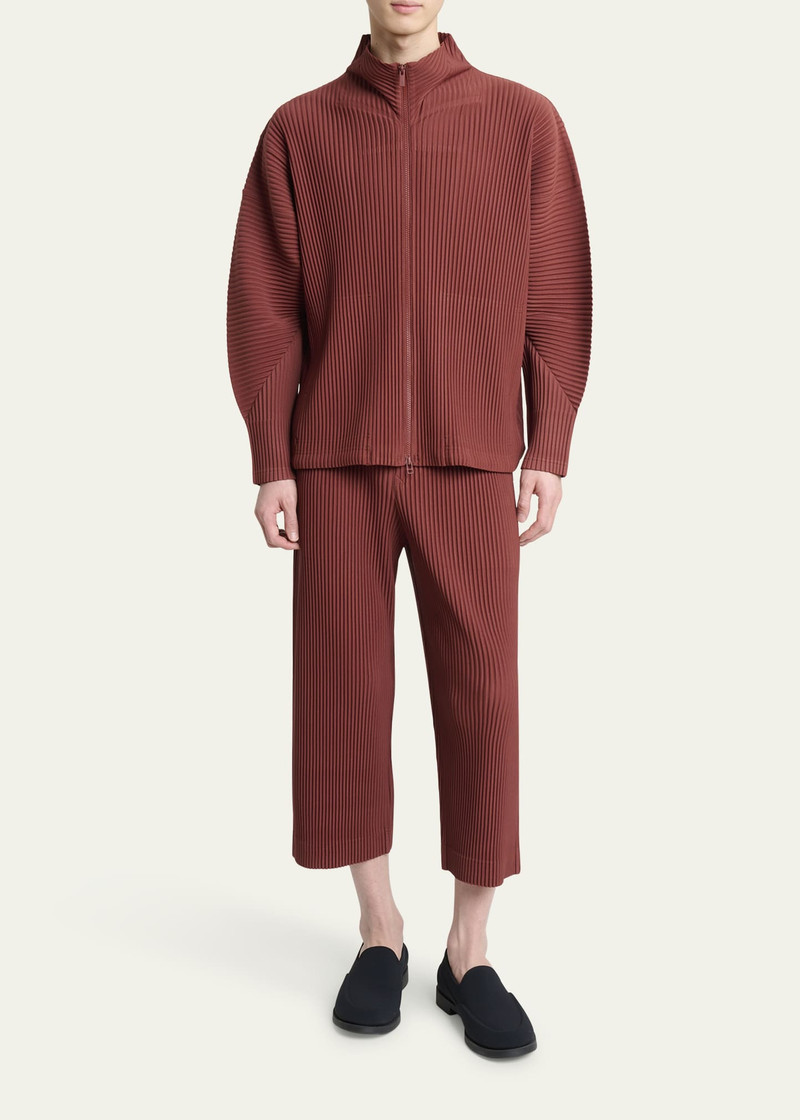 ISSEY MIYAKE Men's Cropped Brown Pleated Trousers outlook
