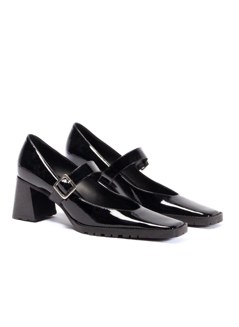Mary Jane Block Heel Patent Black 1