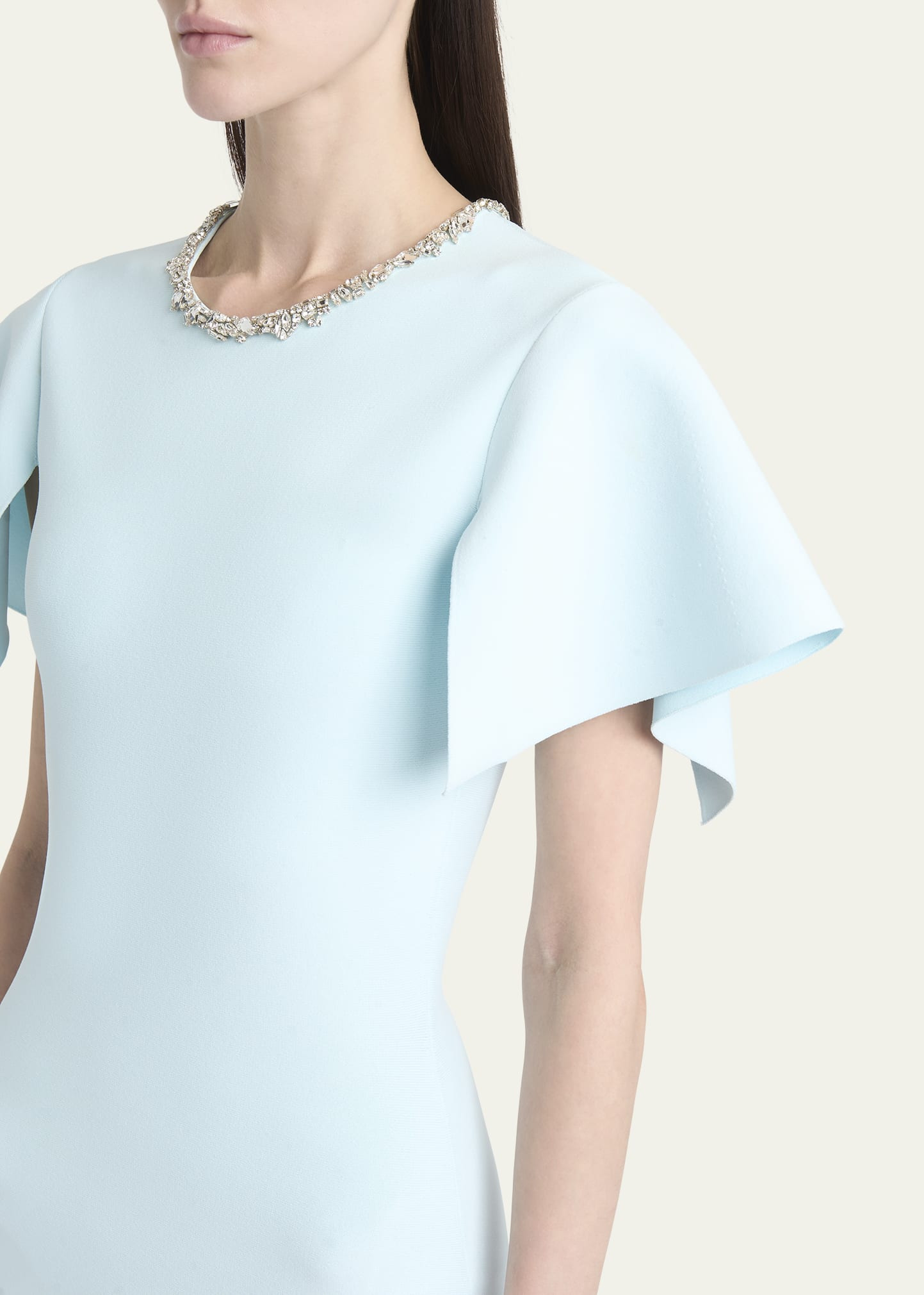 Crystal Neck Short-Sleeve Knit Midi Dress - 5