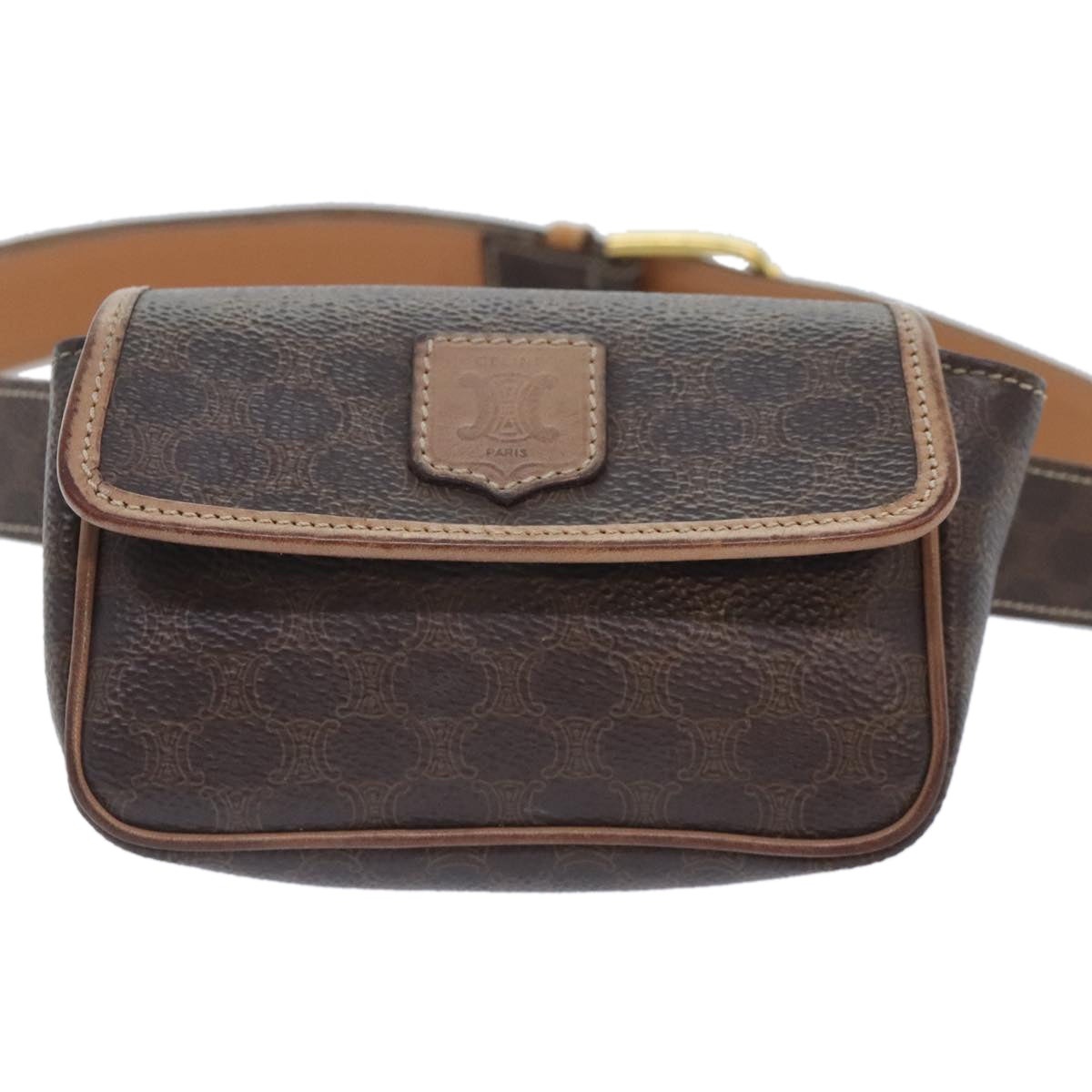 CELINE Macadam Canvas Waist Bag Pvc Leather Brown Gold - 13