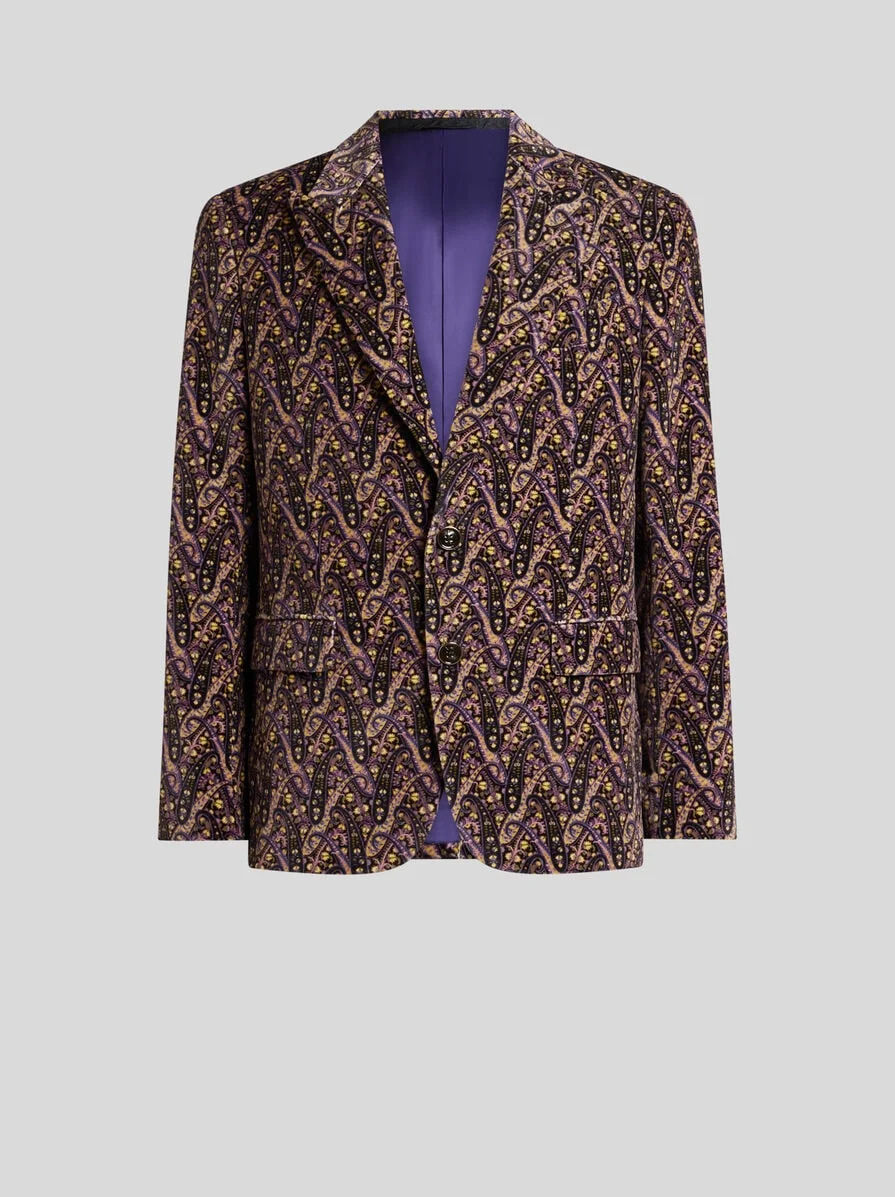 SINGLE-BREASTED COTTON VELVET JACKET WITH FLORAL PAISLEY MOTIF - 1