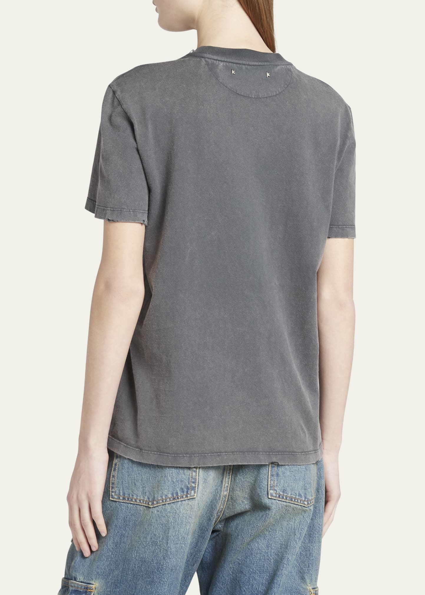 Distressed Crystal Emrboidered Crewneck Tee - 3