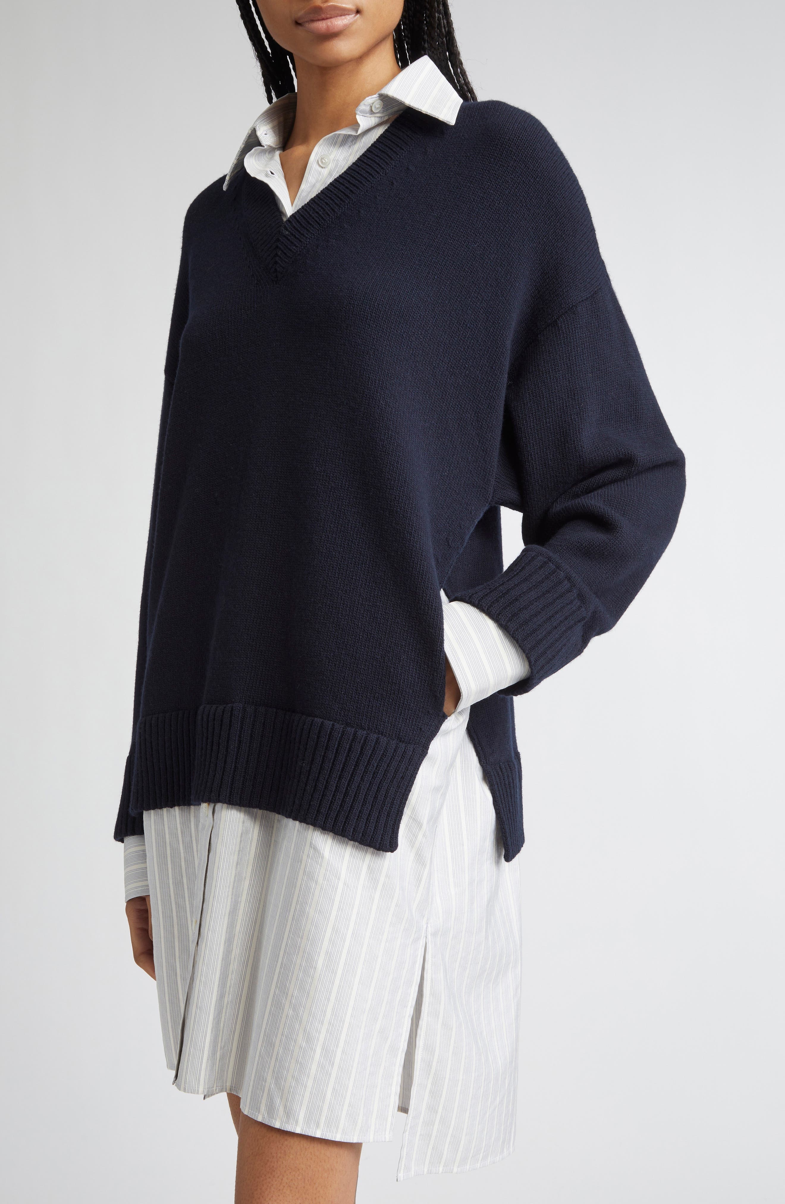 Stella McCartney Long Sleeve Mixed Media Wool, Silk & Cotton Dress in 4000 - 4