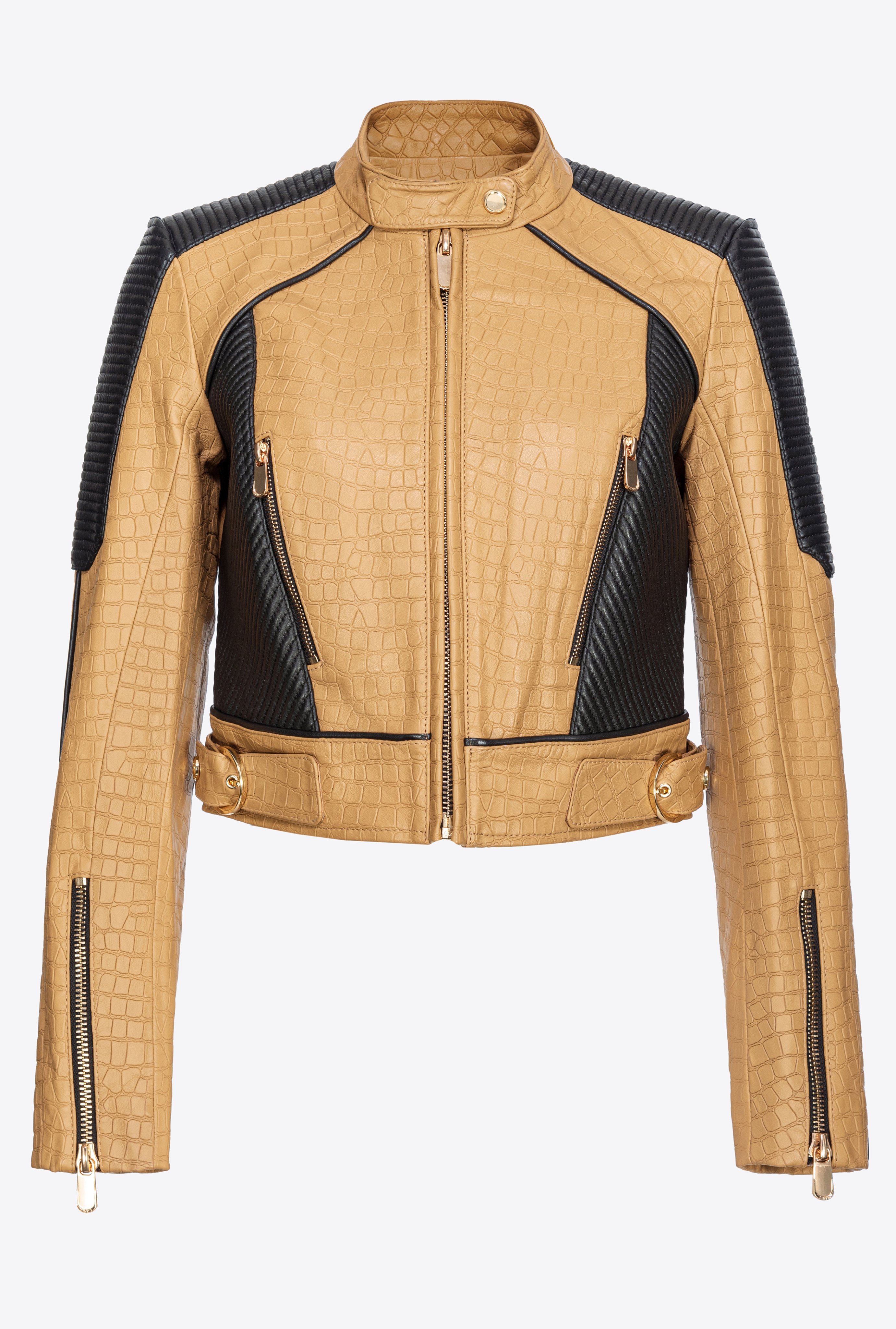 CROCODILE-PRINT LEATHER BIKER JACKET - 1