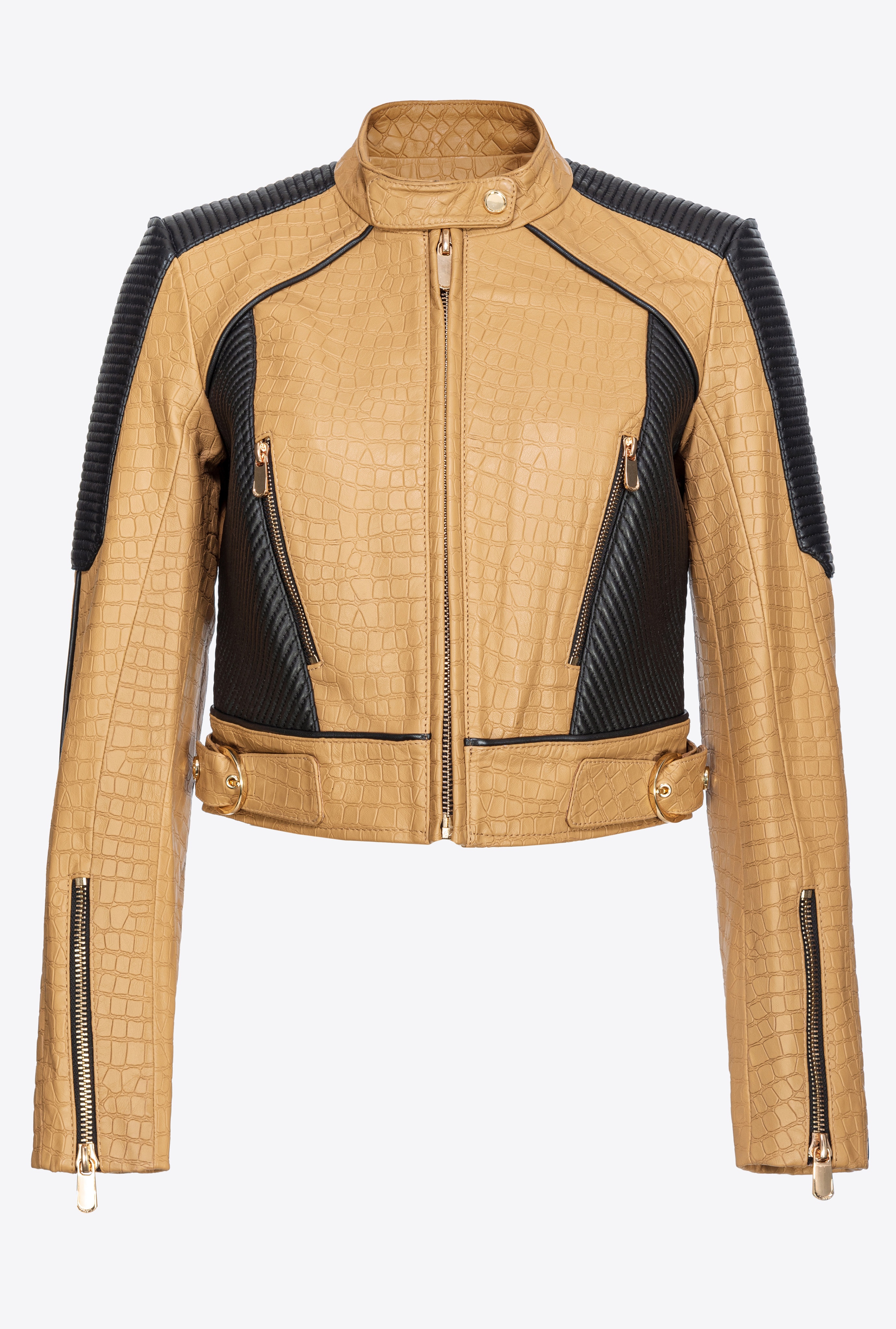 CROCODILE-PRINT LEATHER BIKER JACKET - 1