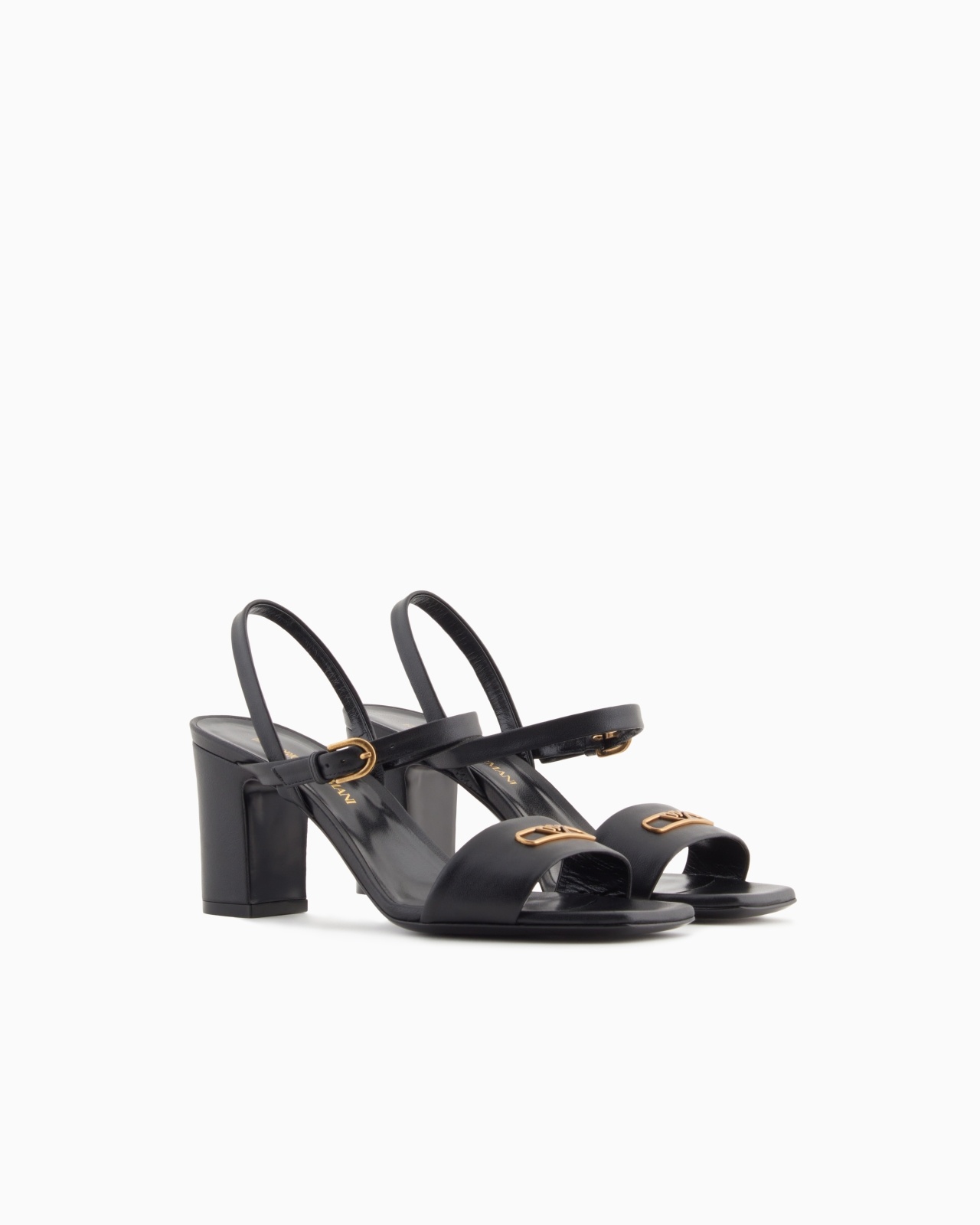 NAPPA-LEATHER HEELED SANDALS WITH EAGLE PLATE - 2