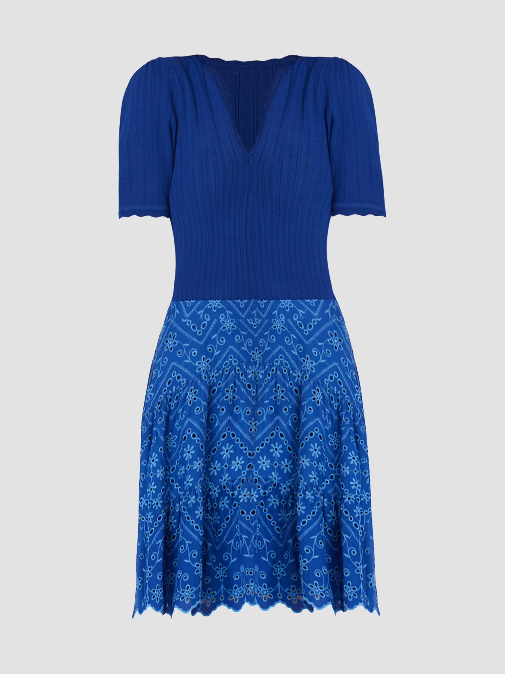 Women's Fallon Eyelet Mixed-Media Mini Dress - Blue Marina - 1