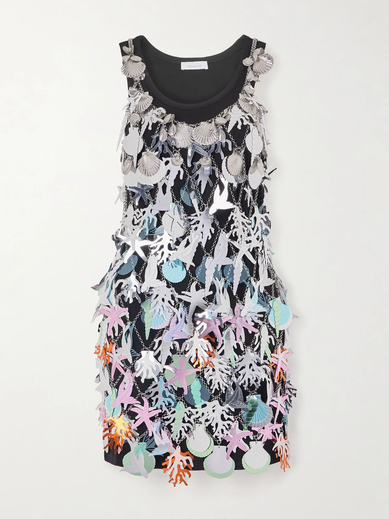 Layered Embellished Chainmail And Jersey Mini Dress - 1