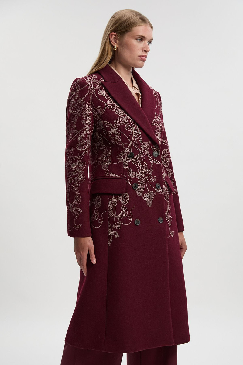 KAREN MILLEN Wool Floral Embroidered Double Breasted Coat outlook