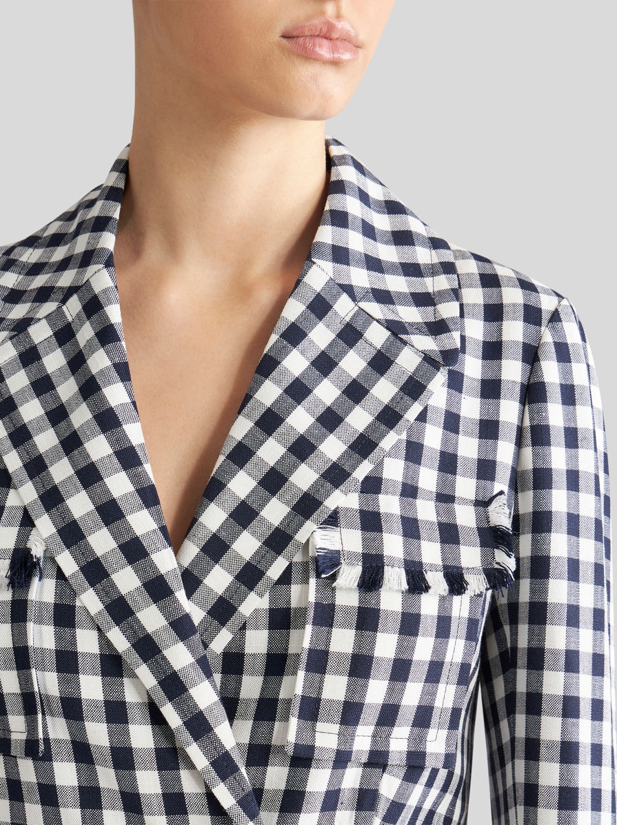 DOUBLE-BREASTED GINGHAM FABRIC COAT - 2