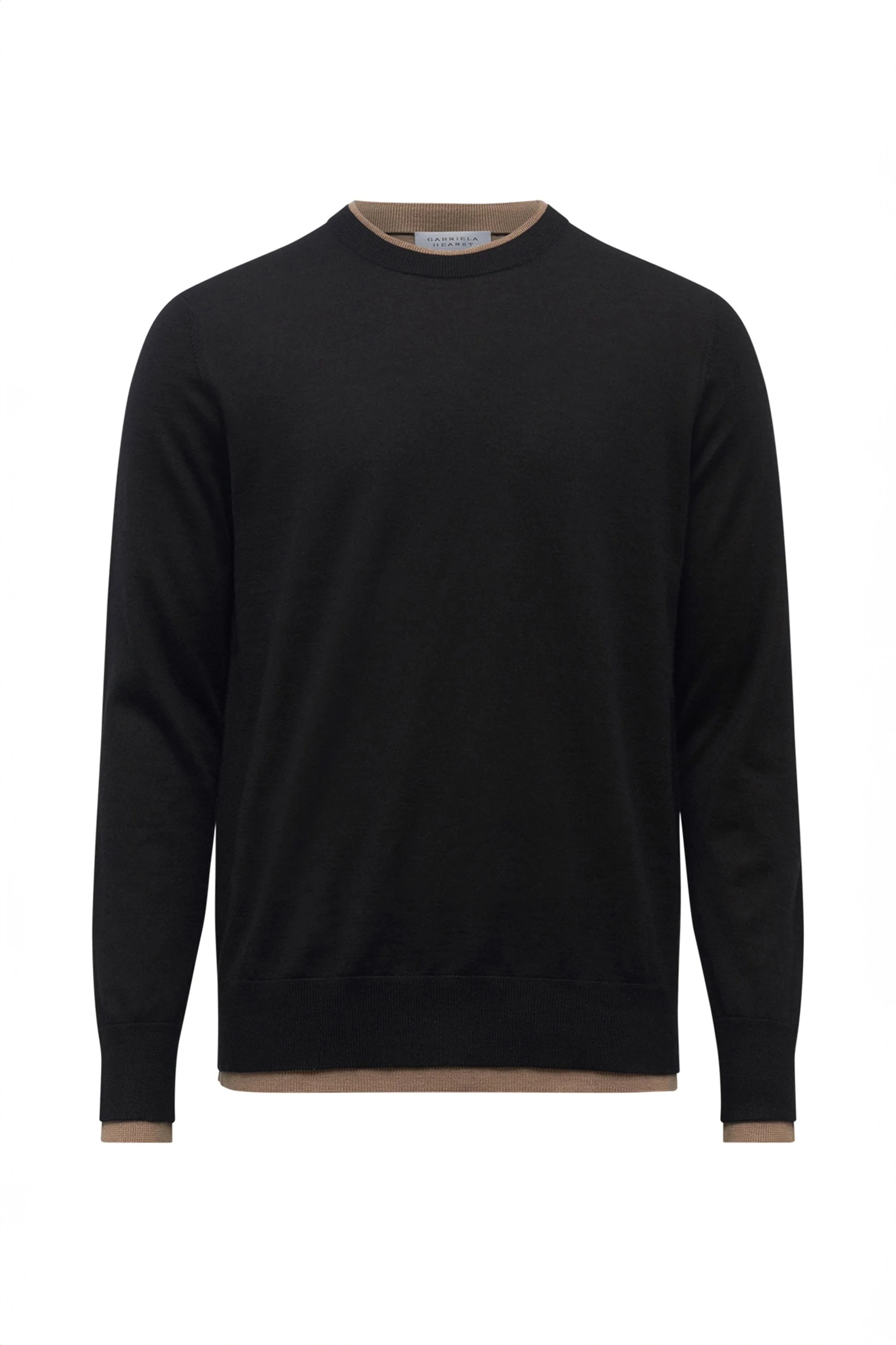 Wells Reversible Knit Sweater in Black & Camel Cashmere Silk - 1