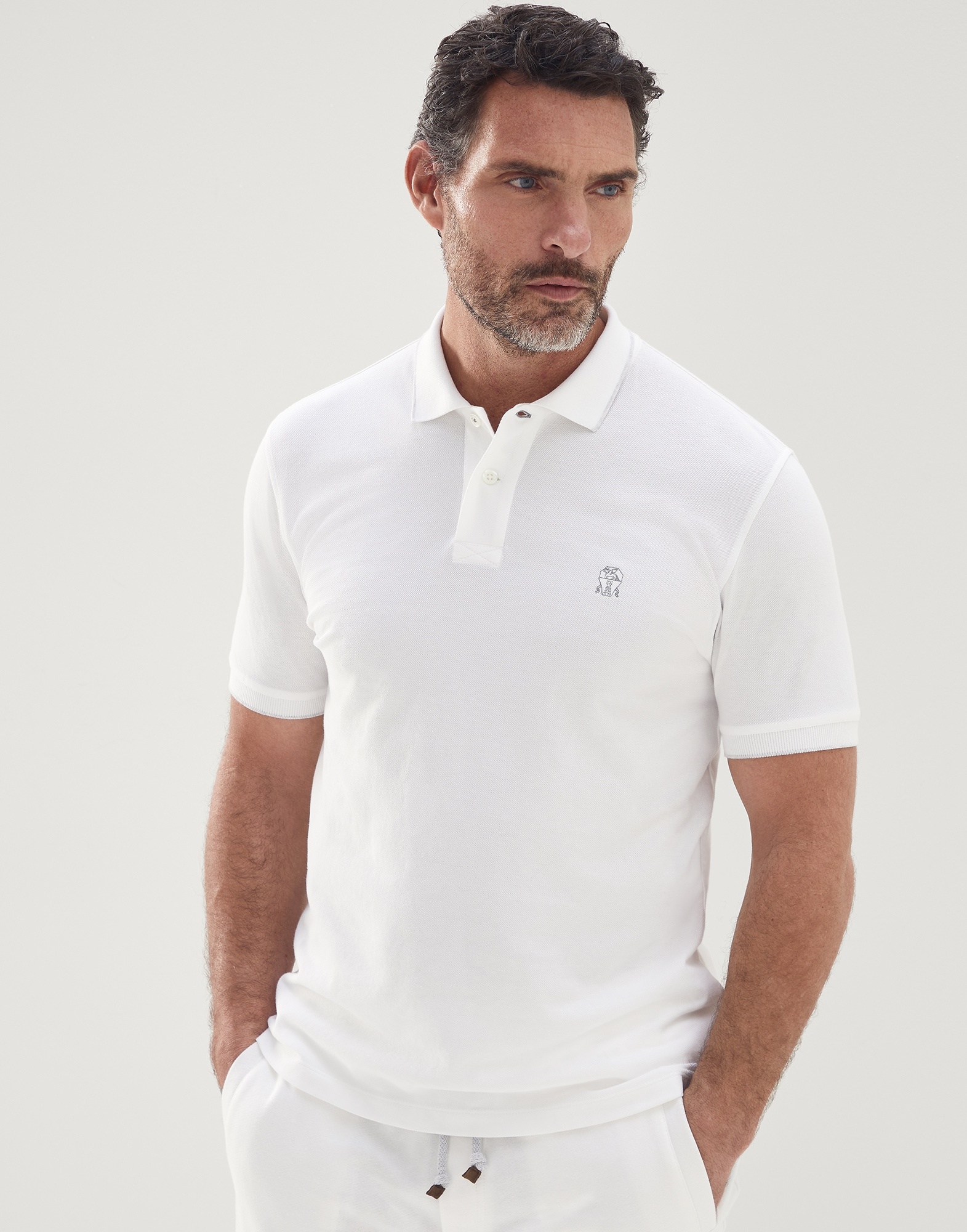 Cotton piqué basic fit polo shirt with logo - 1