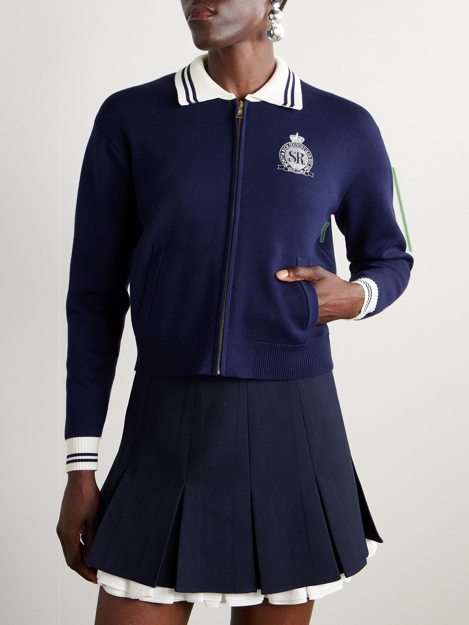 Royal Club embroidered striped knitted cardigan Blue - 3