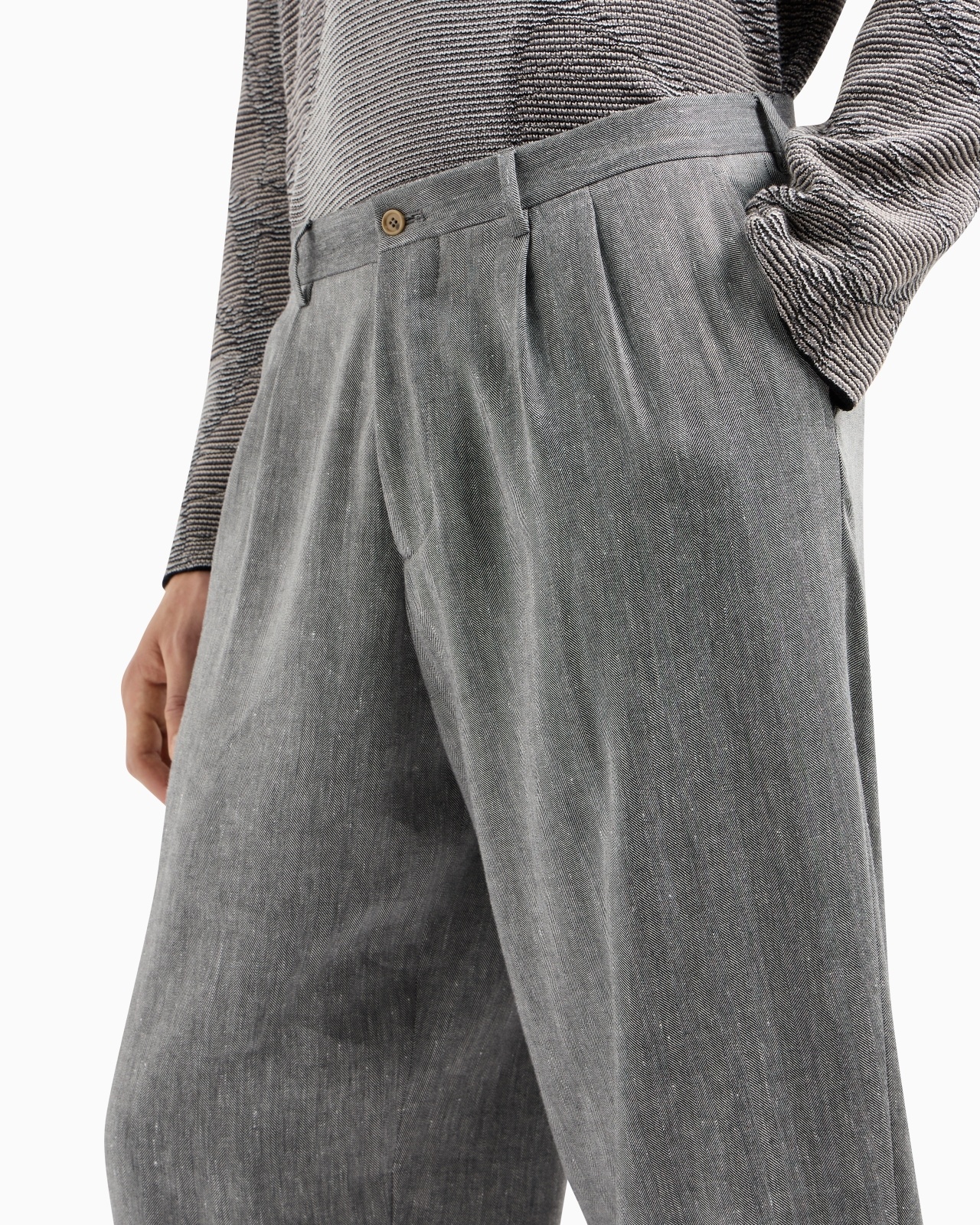 DOUBLE-PLEAT TROUSERS IN CHEVRON LINEN AND VIRGIN WOOL - 5