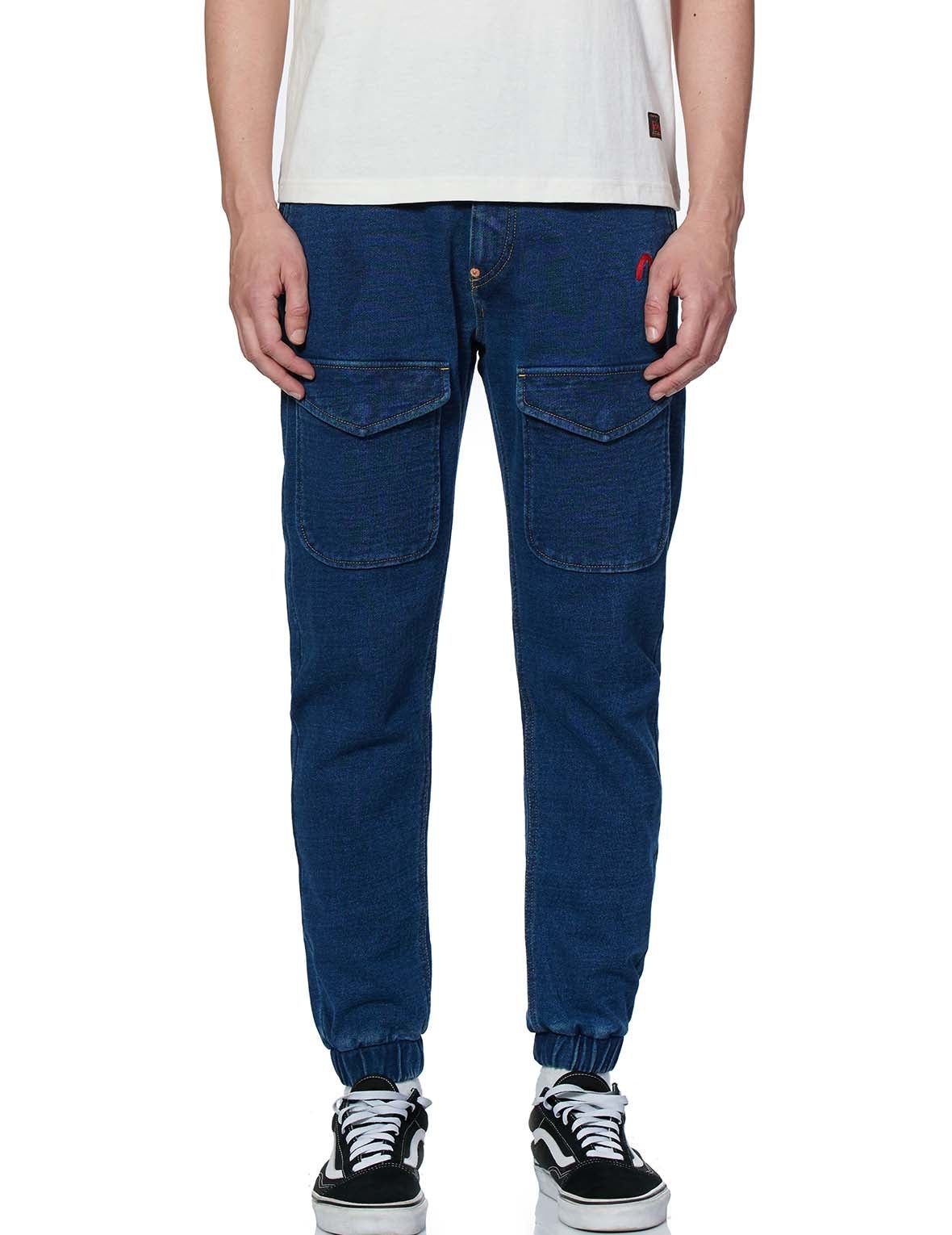 Multi-pockets Denim Jogger Jeans with Brushstroke Daicock Print - 3