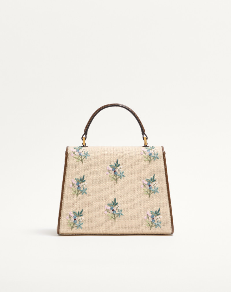 VALENTINO GARAVANI VSLING SMALL HANDBAG IN LINEN WITH EMBROIDERY 5